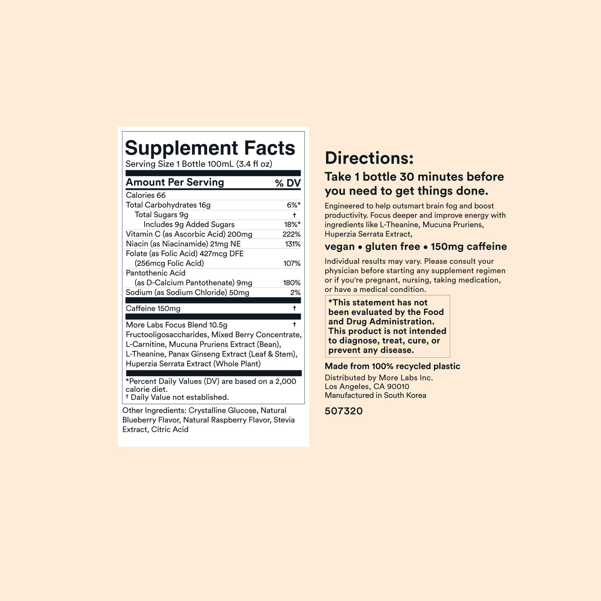 More Labs Liquid Focus, Nootropic Smart Drink with Powerful Antioxidants & Adaptogenic Herbs for Energy and Concentration, 150mg Caffeine (Pack of 12) More Labs buy supplements canada