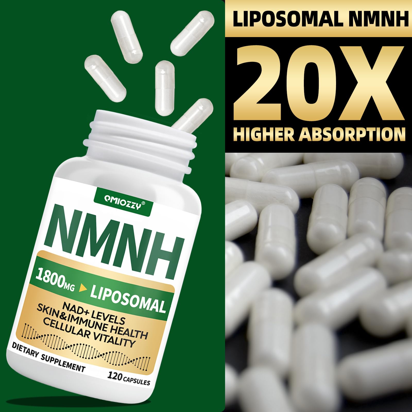 NMNH Supplement 1000mg - Nicotinamide Mononucleotide Alternative, Boost NAD+ with Liposomal Resveratrol & Nicotinamide Riboside NR, for Healthy Cellular, Aging, Energy, 120 Vegan Non-GMO Capsules Qmiozzy buy supplements canada