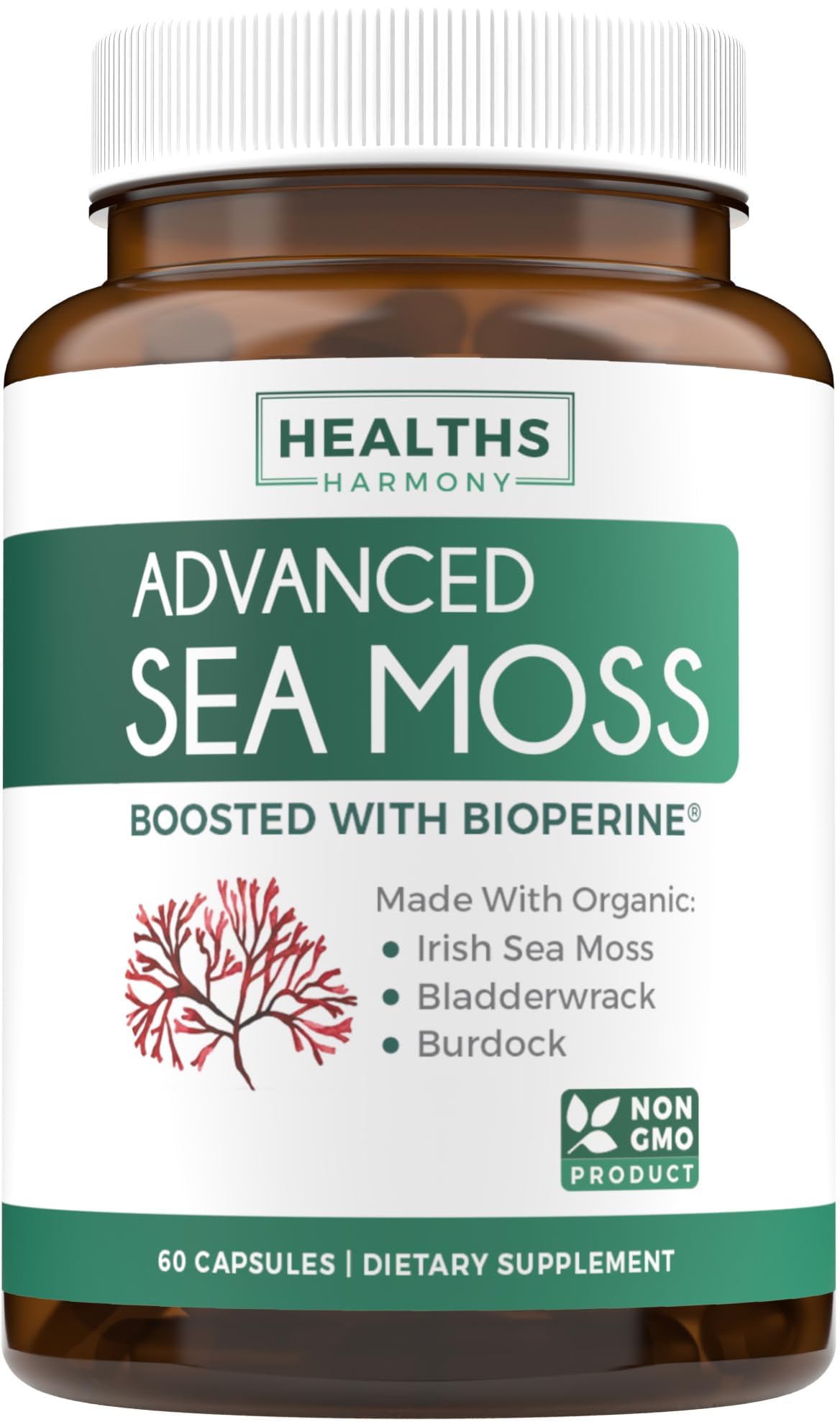 Organic Irish Sea Moss Capsules - Organic Sea Moss Capsules with Bladderwrack Burdock Root and Black Pepper Extract for Enhanced Absorption - Vegan Non-GMO & Made in the USA (1 Month Supply) Healths Harmony buy supplements canada
