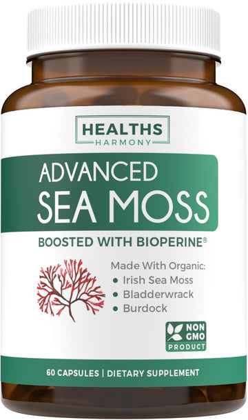 Organic Irish Sea Moss Capsules - Organic Sea Moss Capsules with Bladderwrack Burdock Root and Black Pepper Extract for Enhanced Absorption - Vegan Non-GMO & Made in the USA (1 Month Supply) Healths Harmony buy supplements canada
