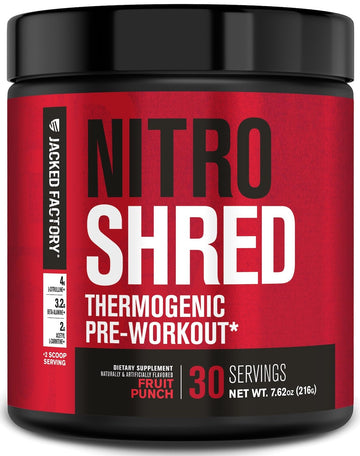 Jacked Factory NITROSURGE Shred Pre Workout Supplement - Energy Booster, Instant Strength Gains, Sharp Focus, Powerful Pumps - Nitric Oxide Booster & PreWorkout Powder - 30Sv, Fruit Punch Jacked Factory buy supplements canada