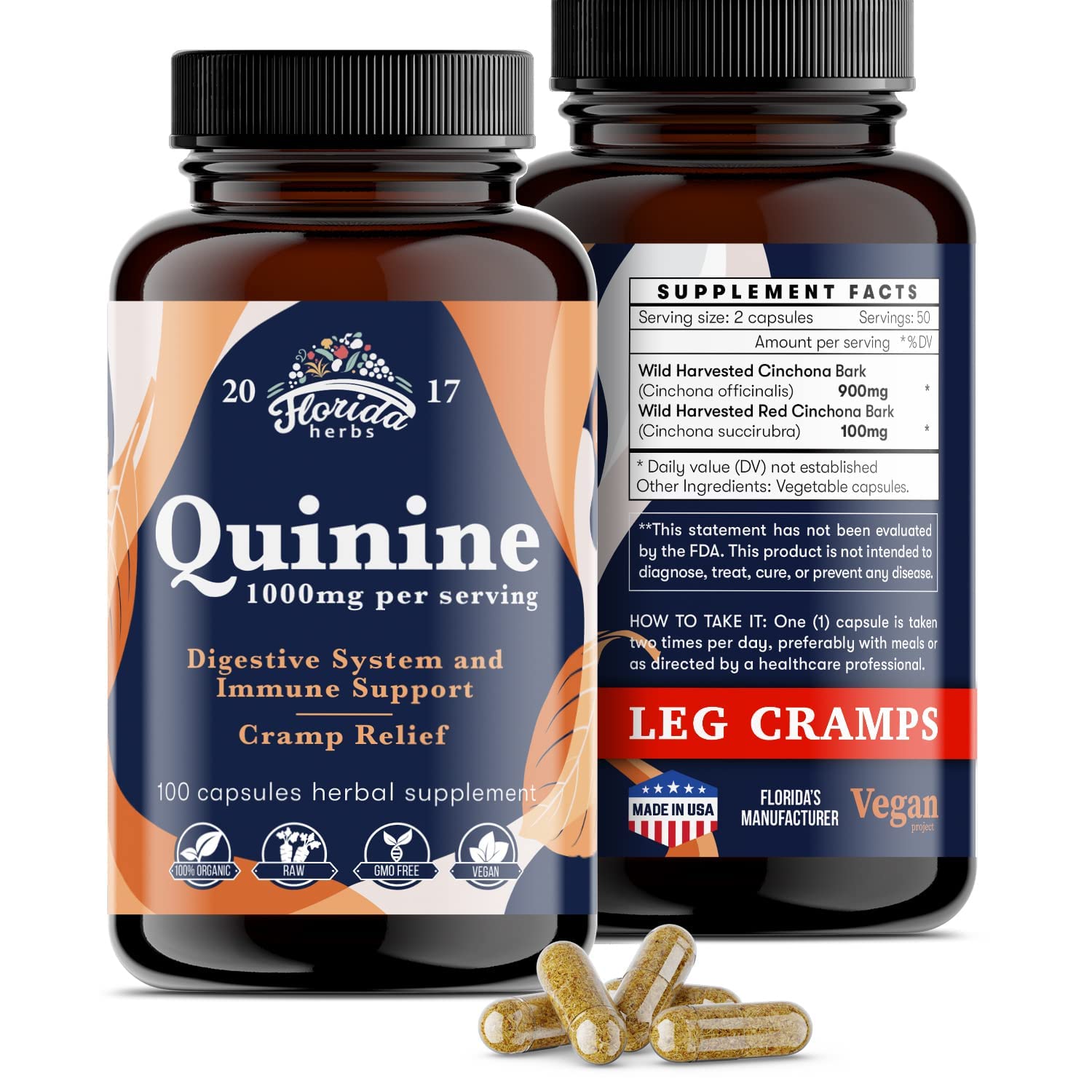 Leg Cramps Support Organic Pills - 1000 mg - Quinine Tablets for Cramp Defense FLORIDA HERBS buy supplements canada