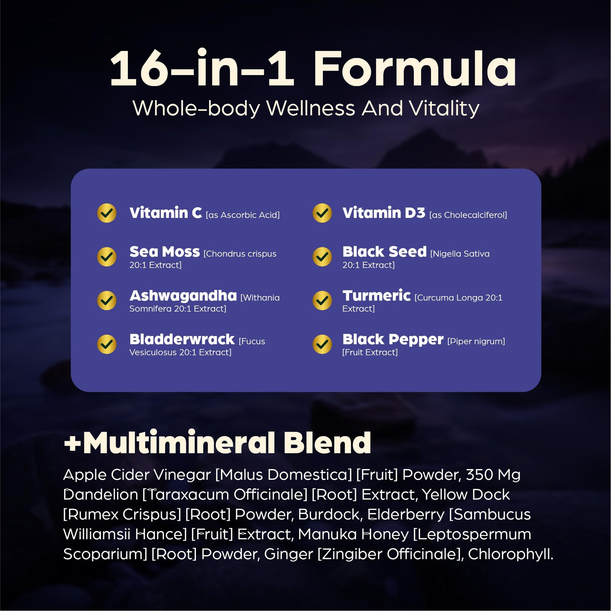 Anuva 16-in-1 Sea Moss Capsules | Black Seed Oil, Ashwagandha, with Vitamin C, D3, Turmeric, Burdock, Bladderwrack & Multi-Minerals | Immune, Skin, Joint & Energy Support | 60 Veggie Capsules Anuva buy supplements canada