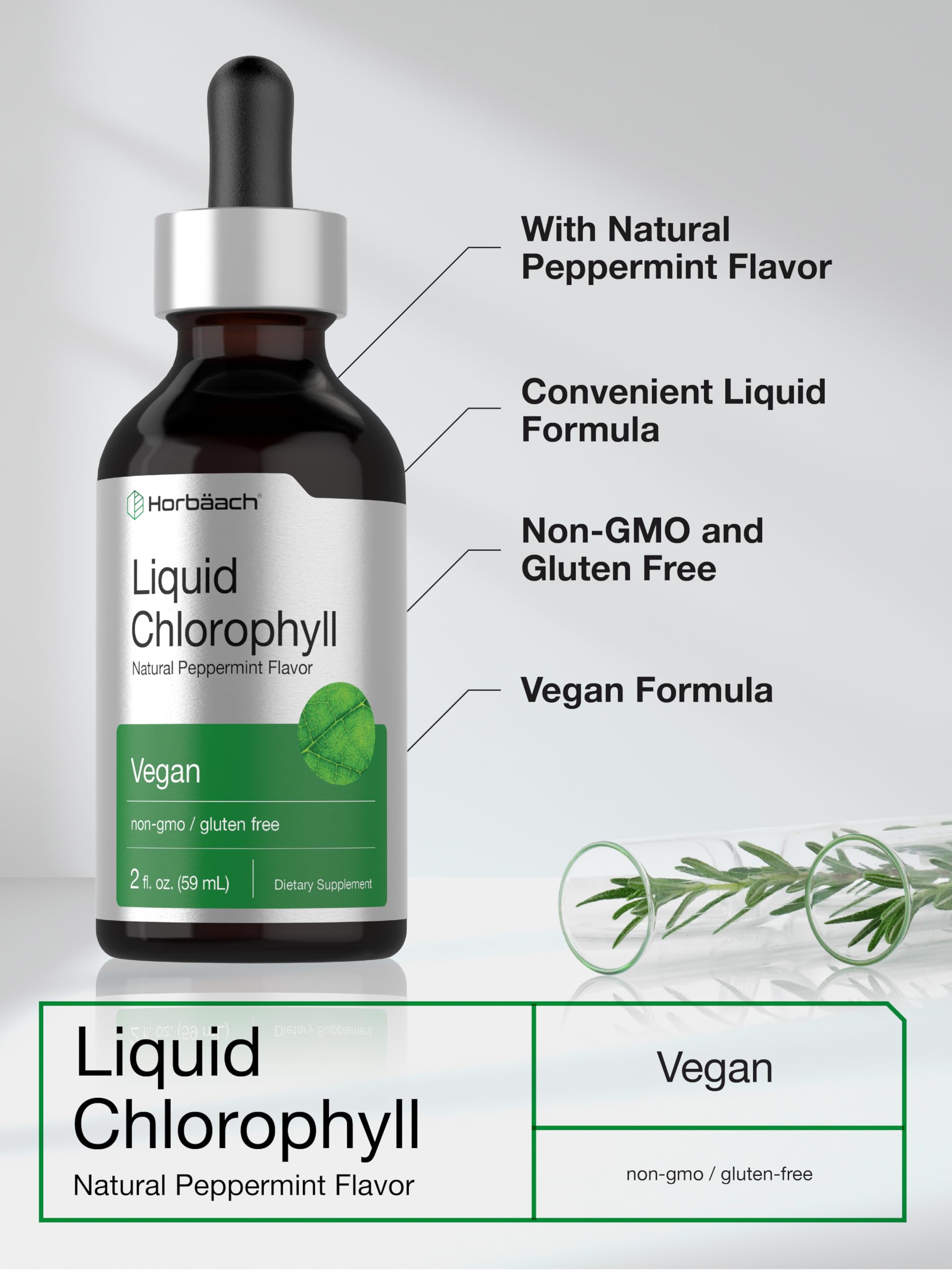 Horbäach Liquid Chlorophyll Drops | 2 oz | Vegan, Non-GMO, and Gluten Free Formula | Natural Peppermint Flavor Horbäach buy supplements canada
