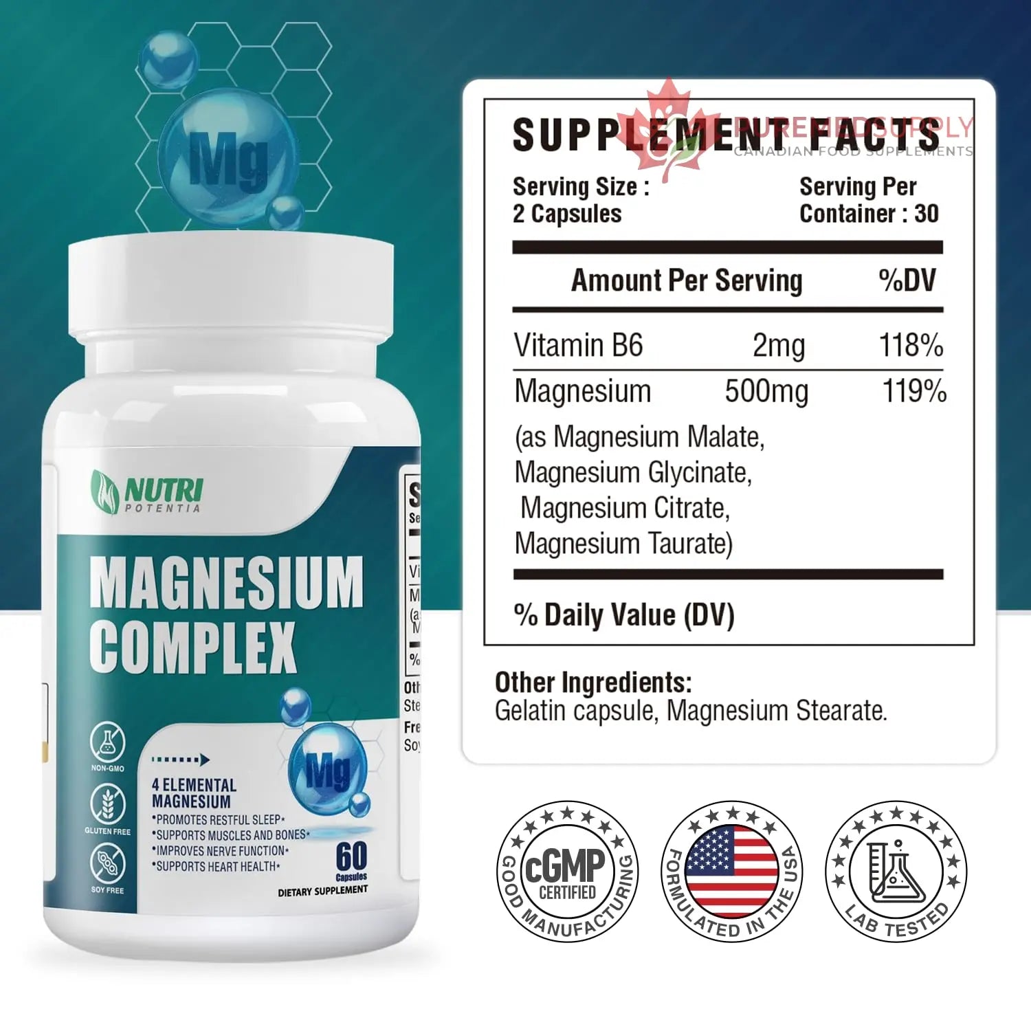 Magnesium Complex for Women&Men,With Glycinate Malate Citrate Taurate.Support for Sleep,Stress Relief,Cognitive Function,Magnesium Supplement 500mg,Third-Party Tested(Made & Tested in USA)-60 Capsules NUTRI POTENTIA buy supplements canada