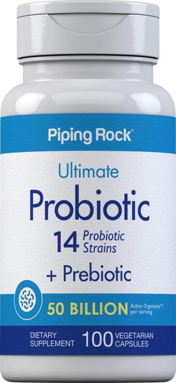 Piping Rock Probiotic and Prebiotic for Women and Men | 50 Billion CFU | 100 Capsules | Ultimate 14 Strain Supplement | Vegetarian, Non-GMO, Gluten Free Piping Rock buy supplements canada