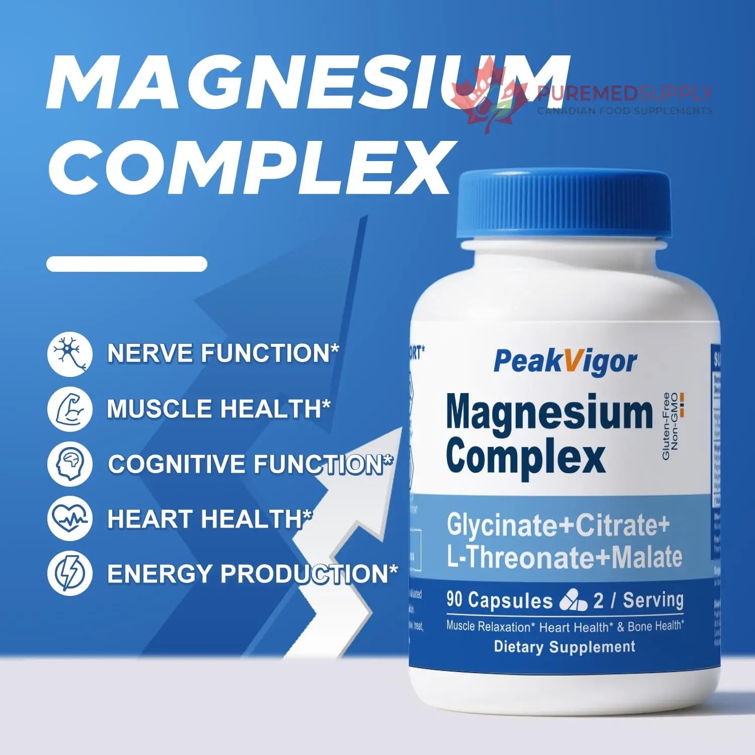 5 in 1 Magnesium Complex, 976mg Complex with Magnesium Glycinate, Citrate, Malate & L-Threonate, Vitamin B6 for High Absorption, Third Party Tested, Gluten-Free, Easy-Swallow Vegan Capsule PeakVigor buy supplements canada