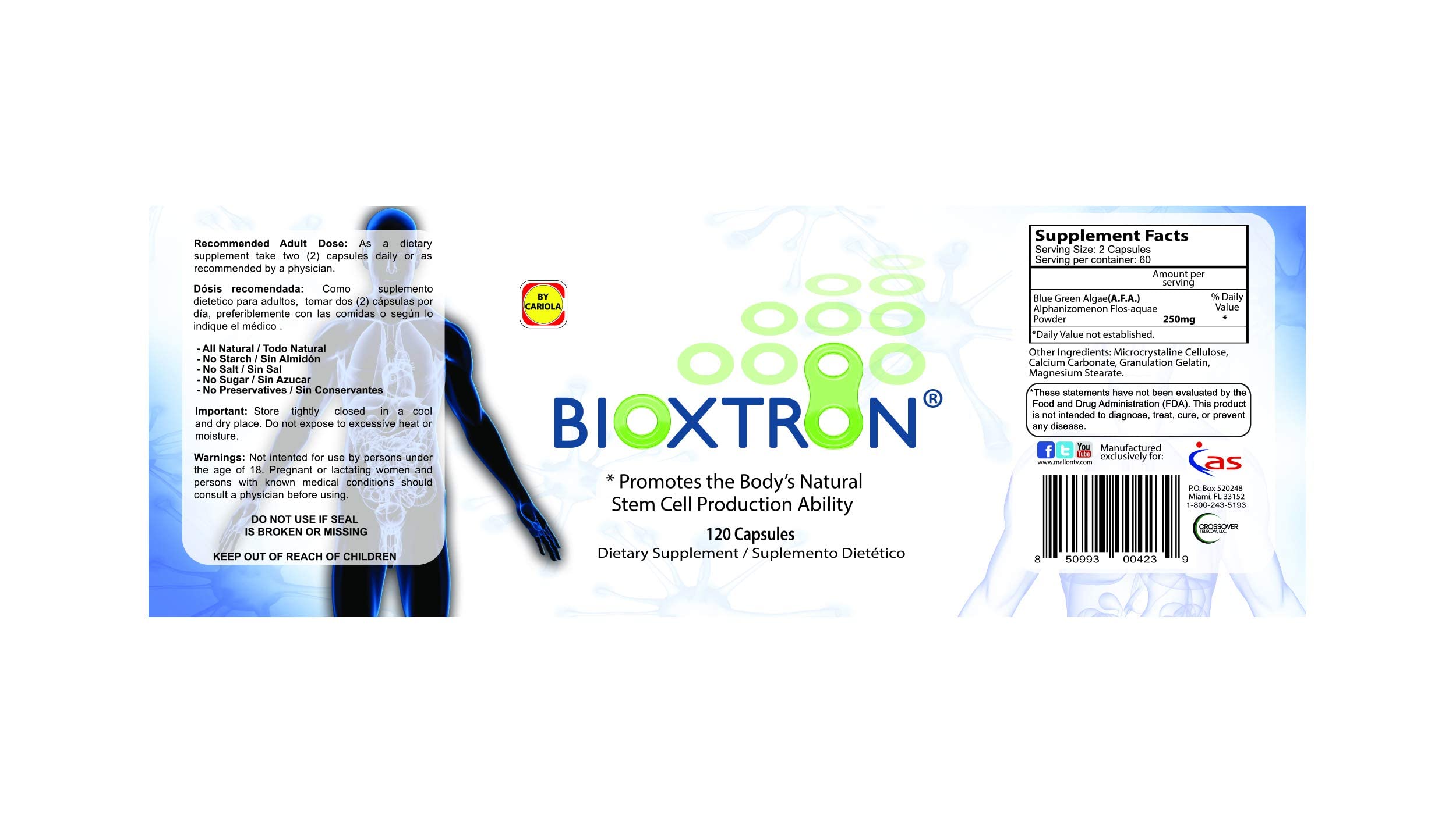 Bioxtron Natural AFA Stem Cell Supplement - Joint Support & Muscle Pain - Immune System Support - Natural Blue Green Algae Spirulina - 120 Caps Bioxtron buy supplements canada
