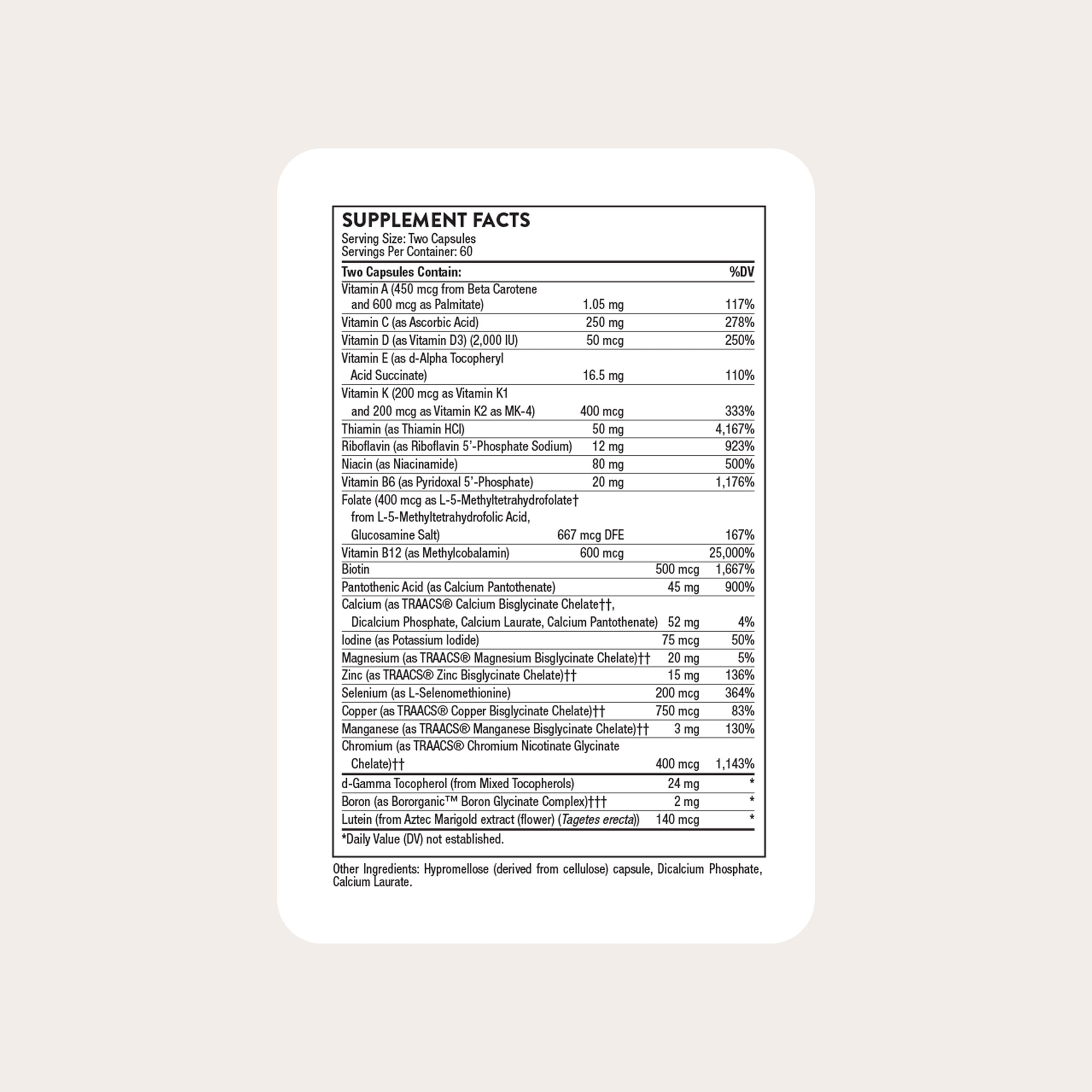 THORNE - Basic Nutrients 2/Day - Comprehensive Daily Multi-Vitamin with Optimal Bioavailability - Vitamin & Mineral Formula - Third-Party Certified - Gluten, Dairy & Soy-Free - 120 Capsules THORNE buy supplements canada