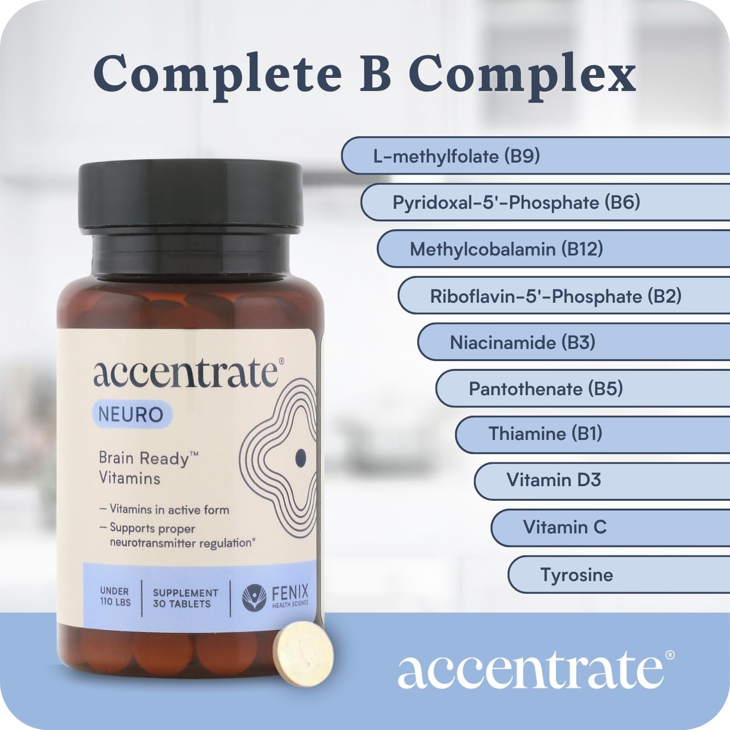 Accentrate Brain Supplement for Focus, Attention, Mood | Complete Vitamin B Complex | Brain Health | Methylated Multivitamin w/L-Methylfolate (5-MTHF), Cofactors Methyl-B12 & P5P | MTHFR Supplement Accentrate buy supplements canada