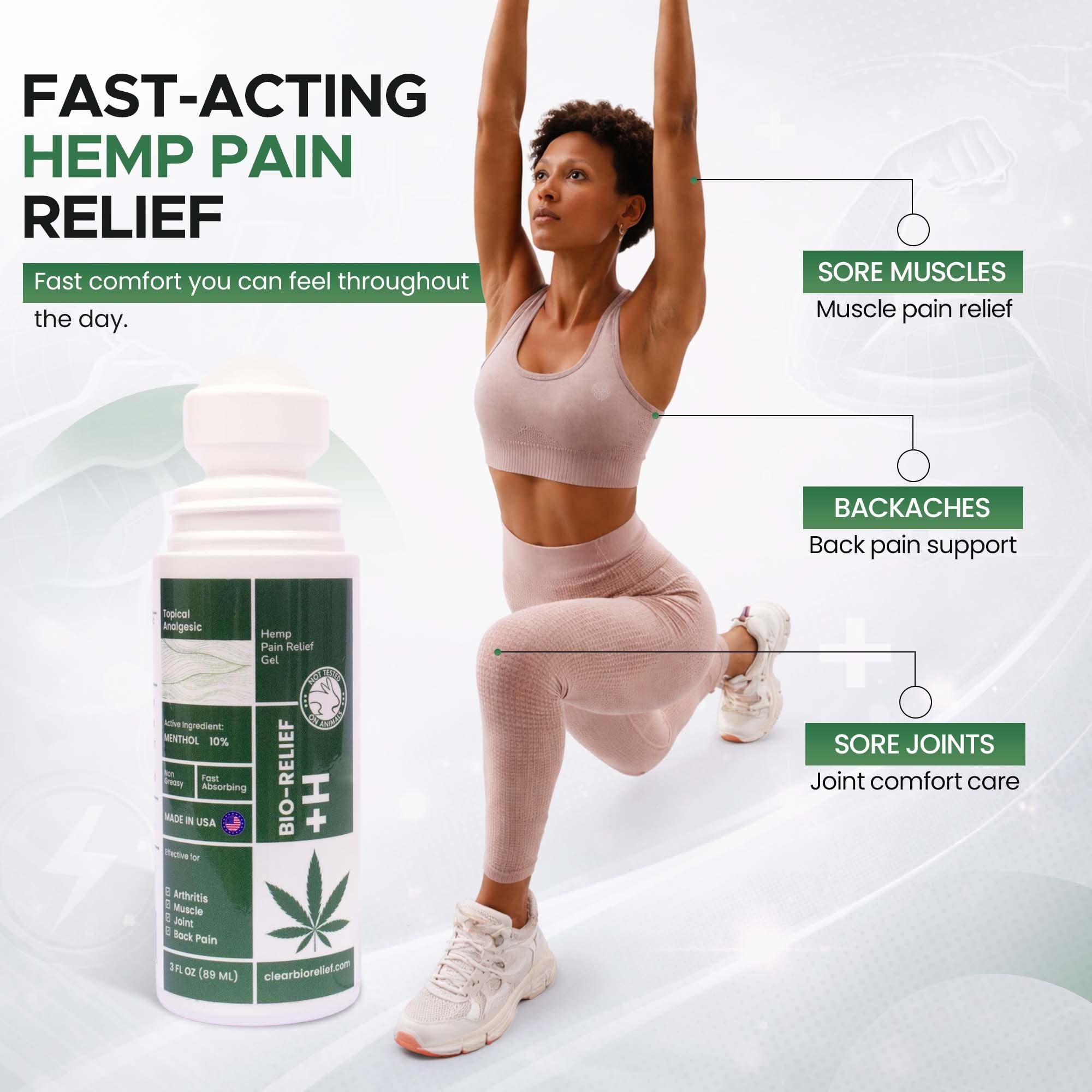 BIO-RELIEF Fast-Acting Hemp Pain Relief Roll On - Highly Effective, Cool & Topical Pain Relief Extra Strength for Arthritis, Muscle, Joint & Back – Easy Roll On Maximum Strength Scientific Solutions Global buy supplements canada
