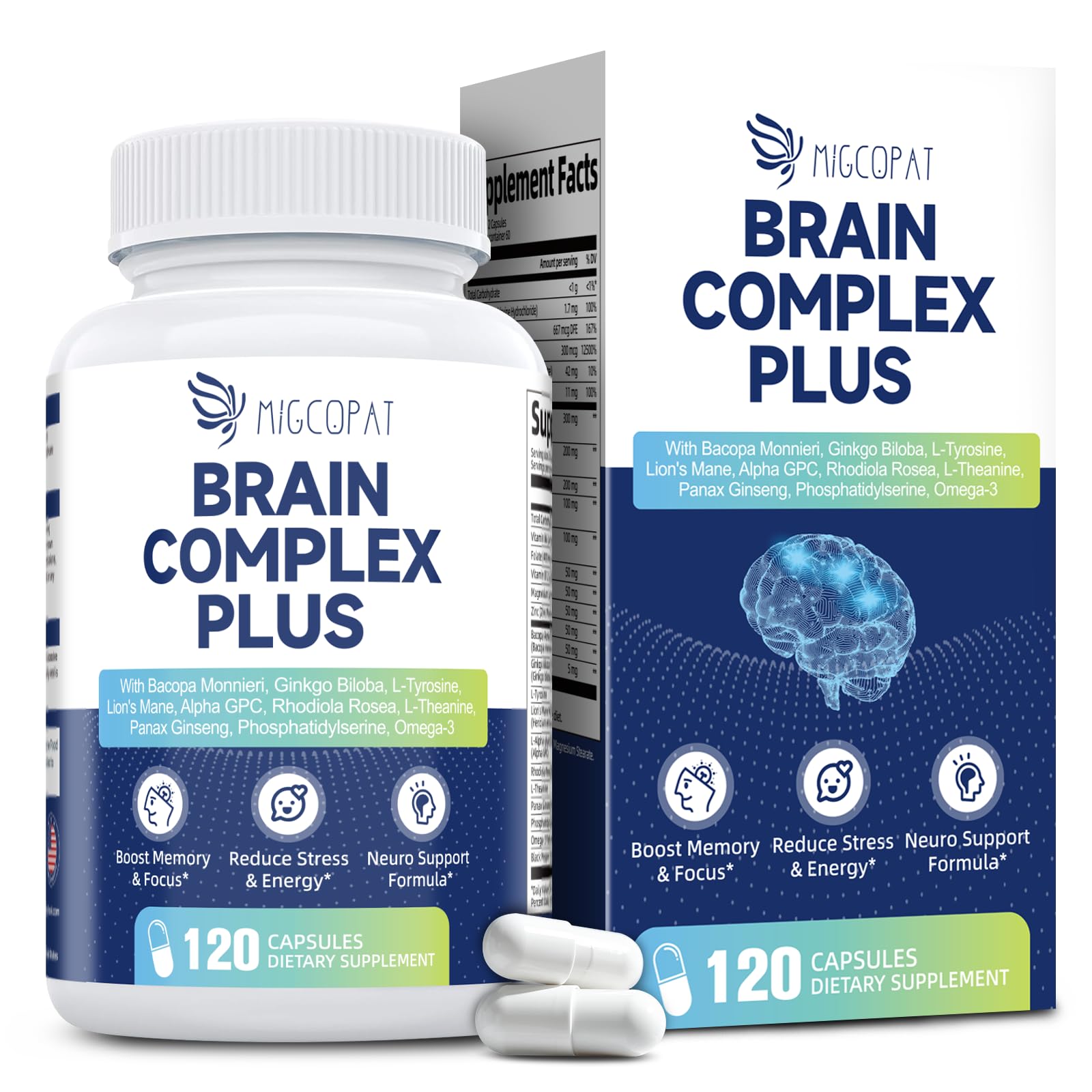 Brain Supplements for Memory & Focus - Nootropic with Bacopa Monnieri, Lion's Mane, Alpha GPC, Phosphatidylserine | Supports Mental Clarity & Cognitive Function | Vitamin B6 & B12-120 Capsules Migcopat buy supplements canada