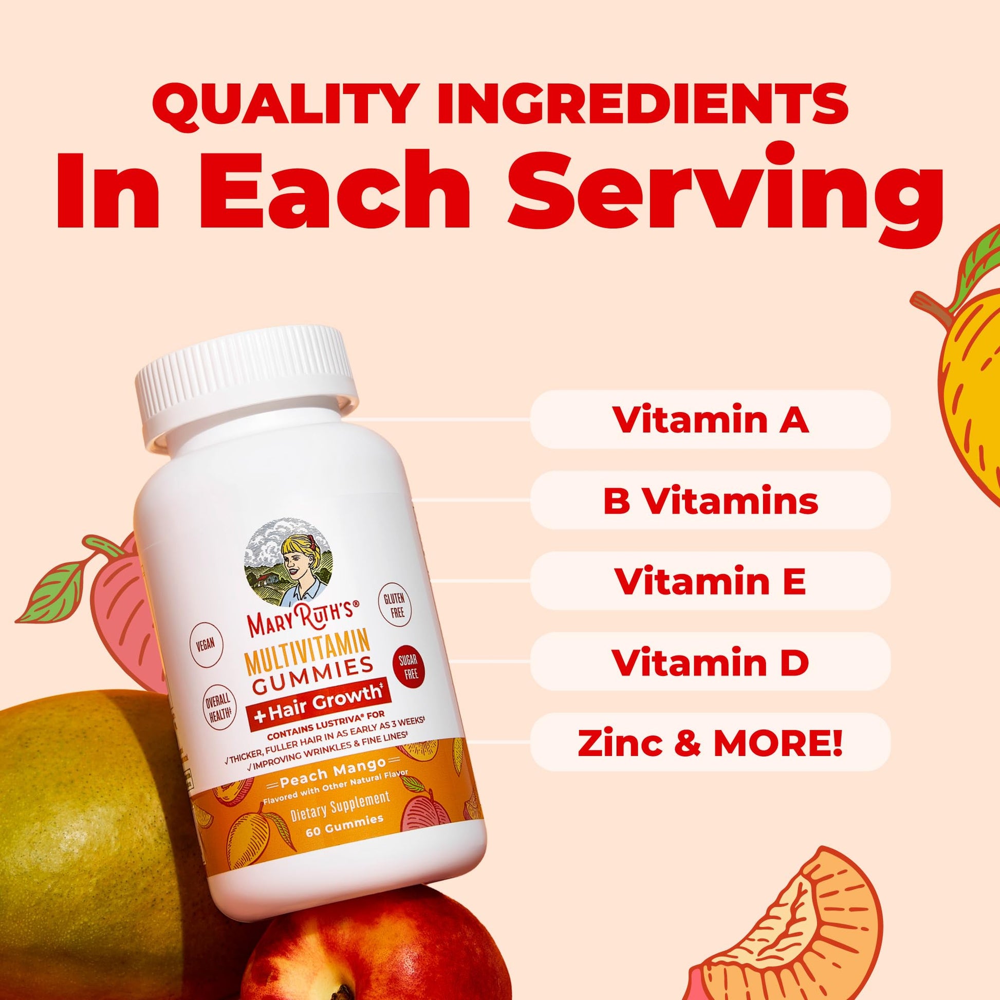 MaryRuth's Multivitamin + Hair Growth Gummies | with Lustriva® | Biotin 10000mcg | B Vitamins | Formulated for Thicker Hair, Wrinkles, Fine Line MARYRUTH'S buy supplements canada