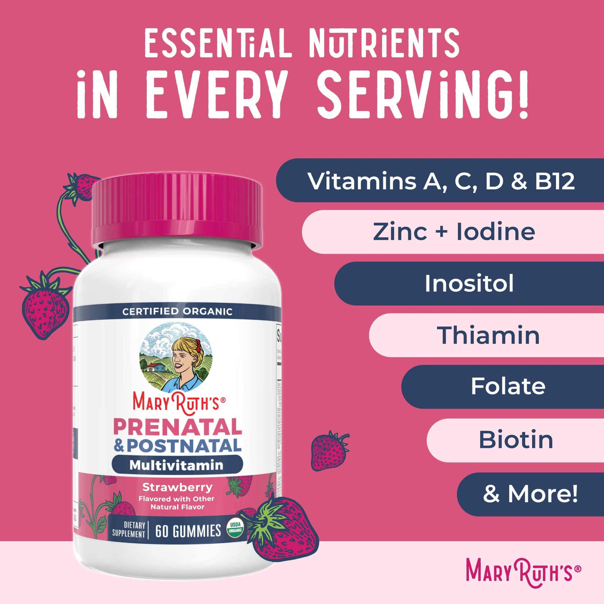 MaryRuth Organics Prenatal Vitamins for Women | USDA Organic Prenatal Gummies | Postnatal Vitamins for Women Breastfeeding | Methylfolate 800 mcg DFE | Iodine | Vegan | Non GMO | 30 Servings MARYRUTH'S buy supplements canada