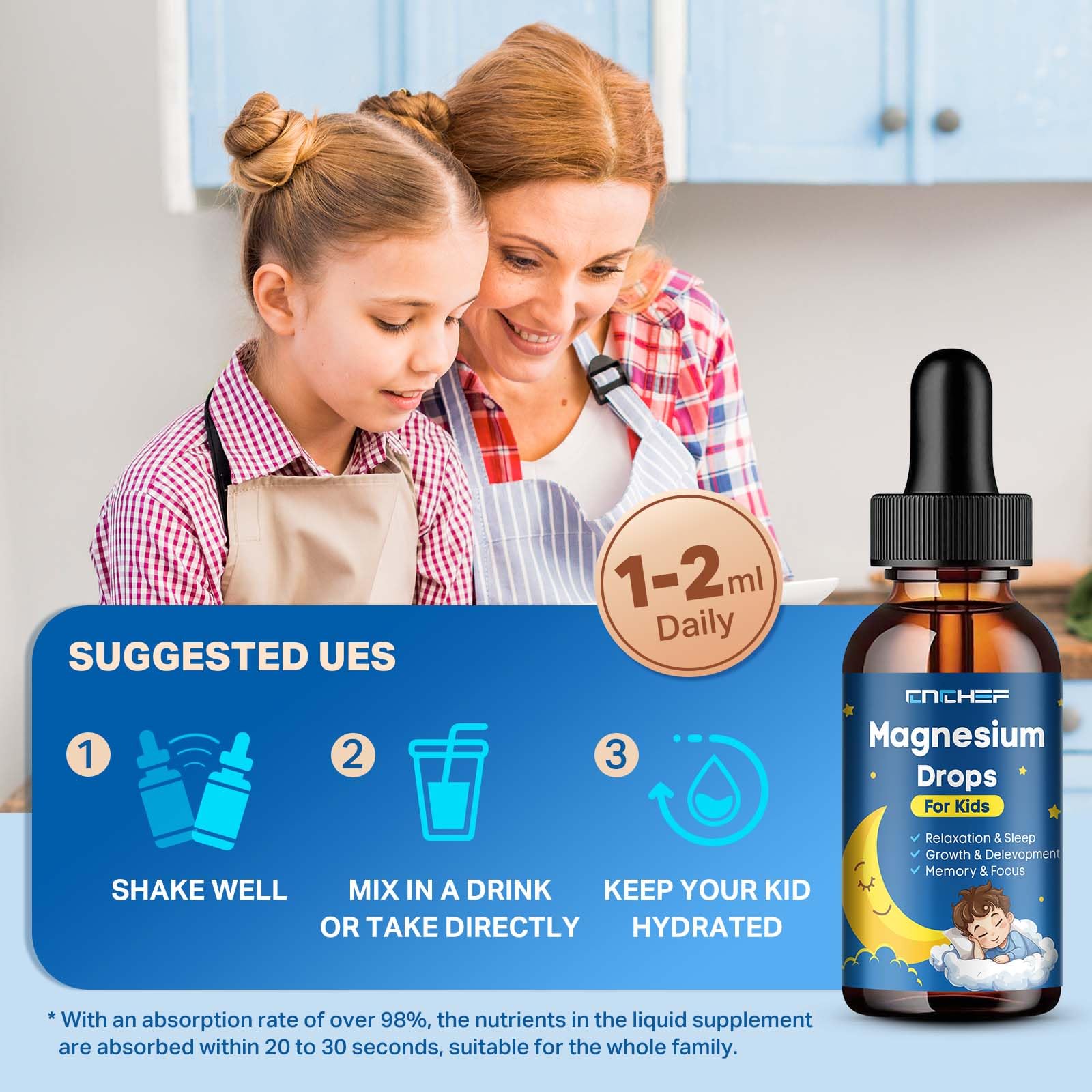 Magnesium Drops - Magnesium Glycinate Liquid Drops for Kids - Calm, Sleep, Relaxation, Bones, Brain Support with Vitamin B6, C, D3, Omega-3, L-Theanine, Zinc, Multivitamins - Strawberry Flavor 2 Fl Oz CNCHEF buy supplements canada