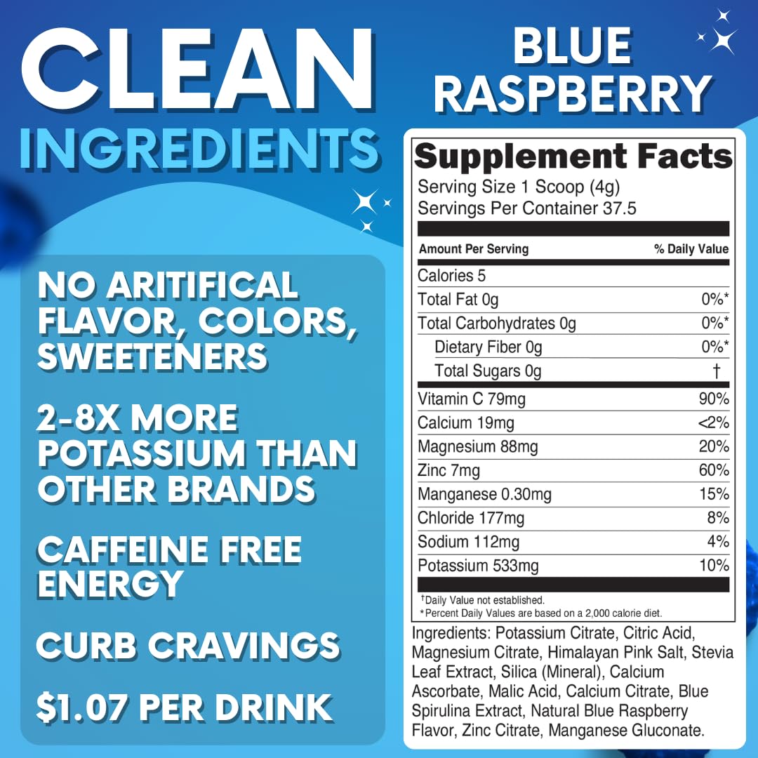 Zero Sugar - Blue Raspberry Electrolytes Powder - Refreshing Hydration - Caffeine Free Energy - All Natural Ingredients - Vegan, Keto and Paleo - Sugar Free Electrolyte Powder Drink Mix - 37 Servings My Adventure to Fit buy supplements canada