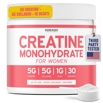 Creatine for Women | Creatine Monohydrate Powder 5G + 5000mg Collagen + 1000mg BCAA 2:1:1 Powder (30 Serving) Support Glutes, Lean Muscles, Recovery, Energy & Stamina Non-GMO, Gluten Free - USA Made DORADO NUTRITION buy supplements canada
