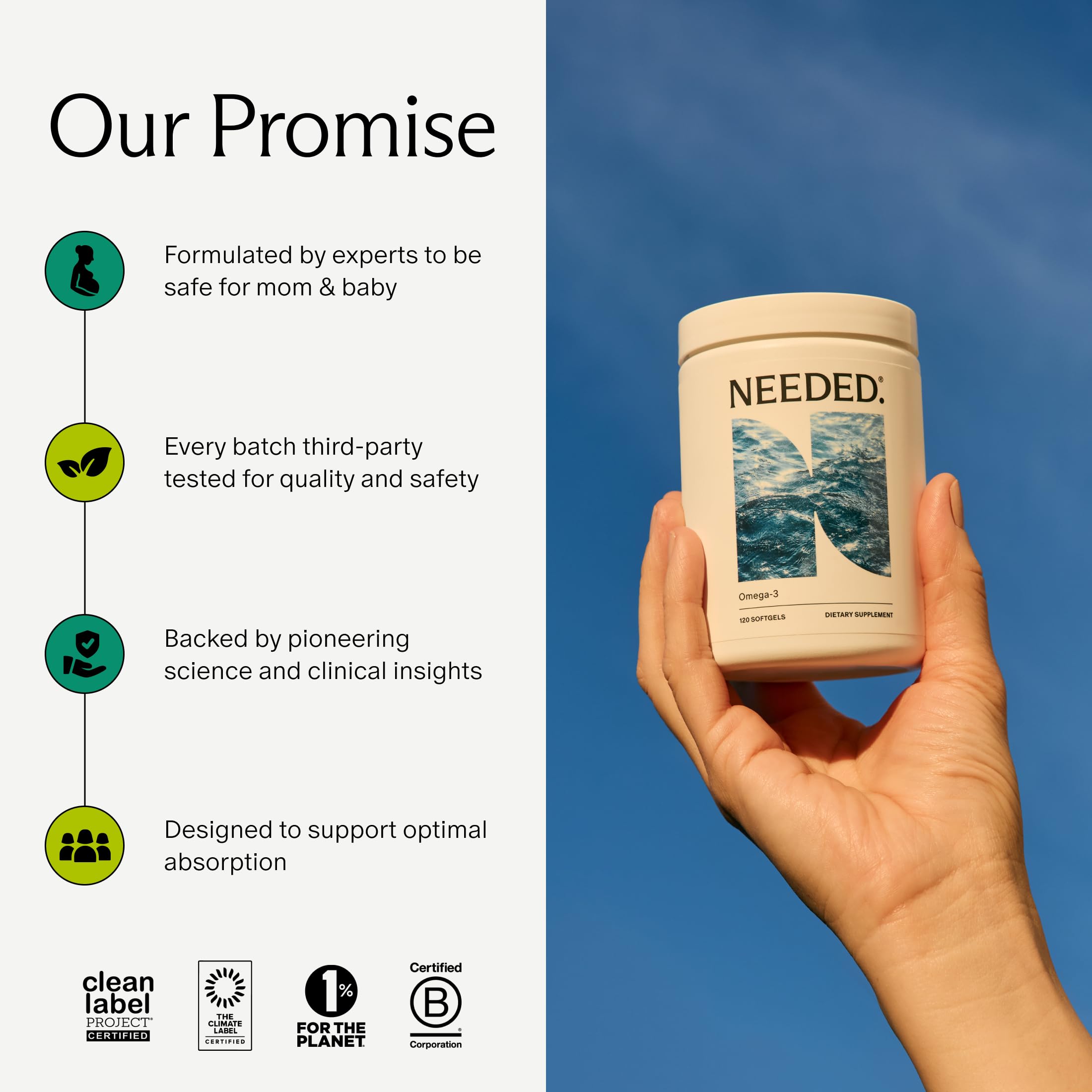 Needed. Prenatal Omega-3 - High Potency Dose of Sustainably Sourced Fish Oil, 1000mg DHA, 1000mg EPA, Encased in a Gelatin-Free, Plant-Based Softgel Shell Needed. buy supplements canada