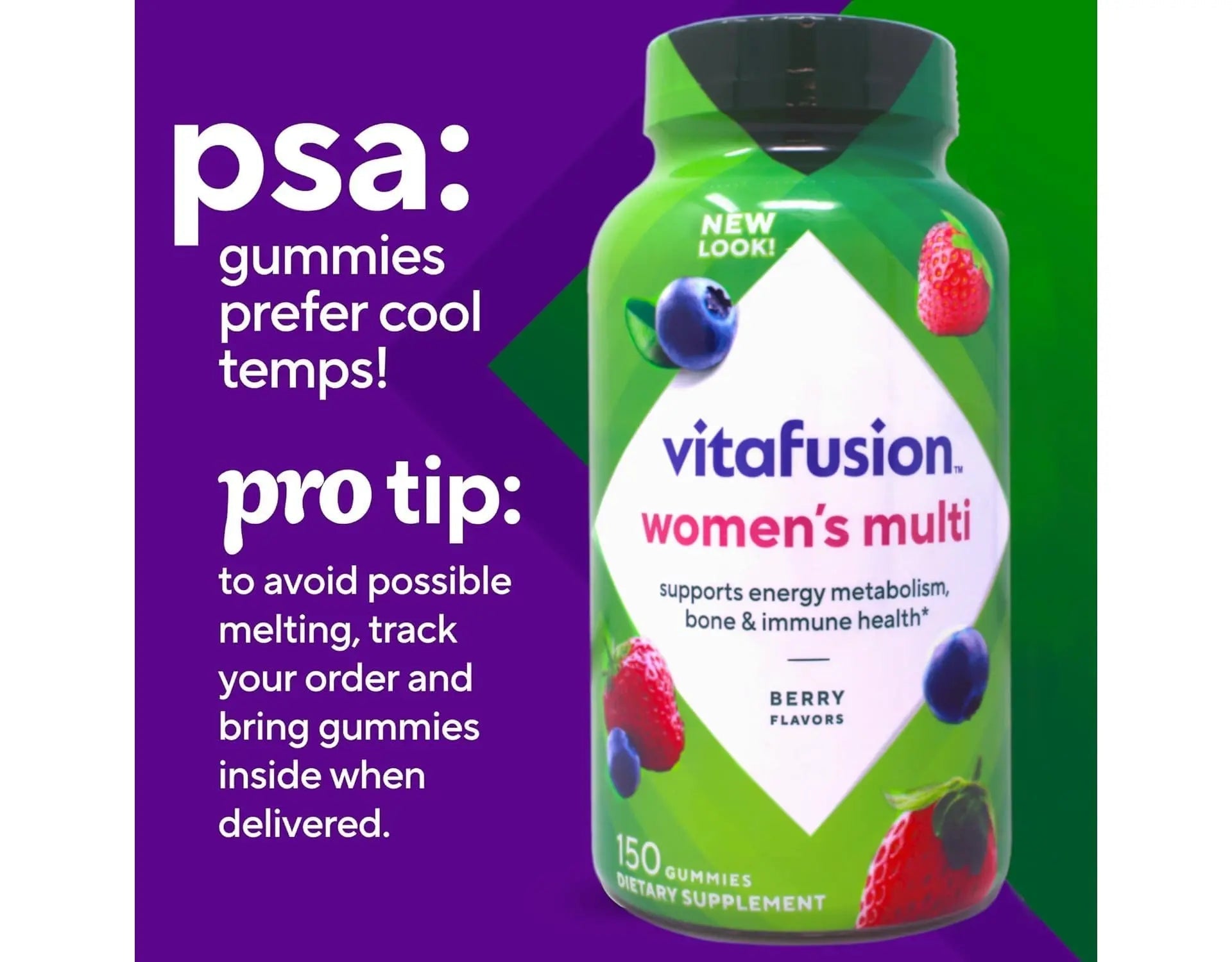 Vitafusion 150 Count with Vitamins A, C, D, E, B-6 and B-12 Womens Multivitamin Gummies, Berry Flavored Daily Vitamins for Women Vitafusion buy supplements canada