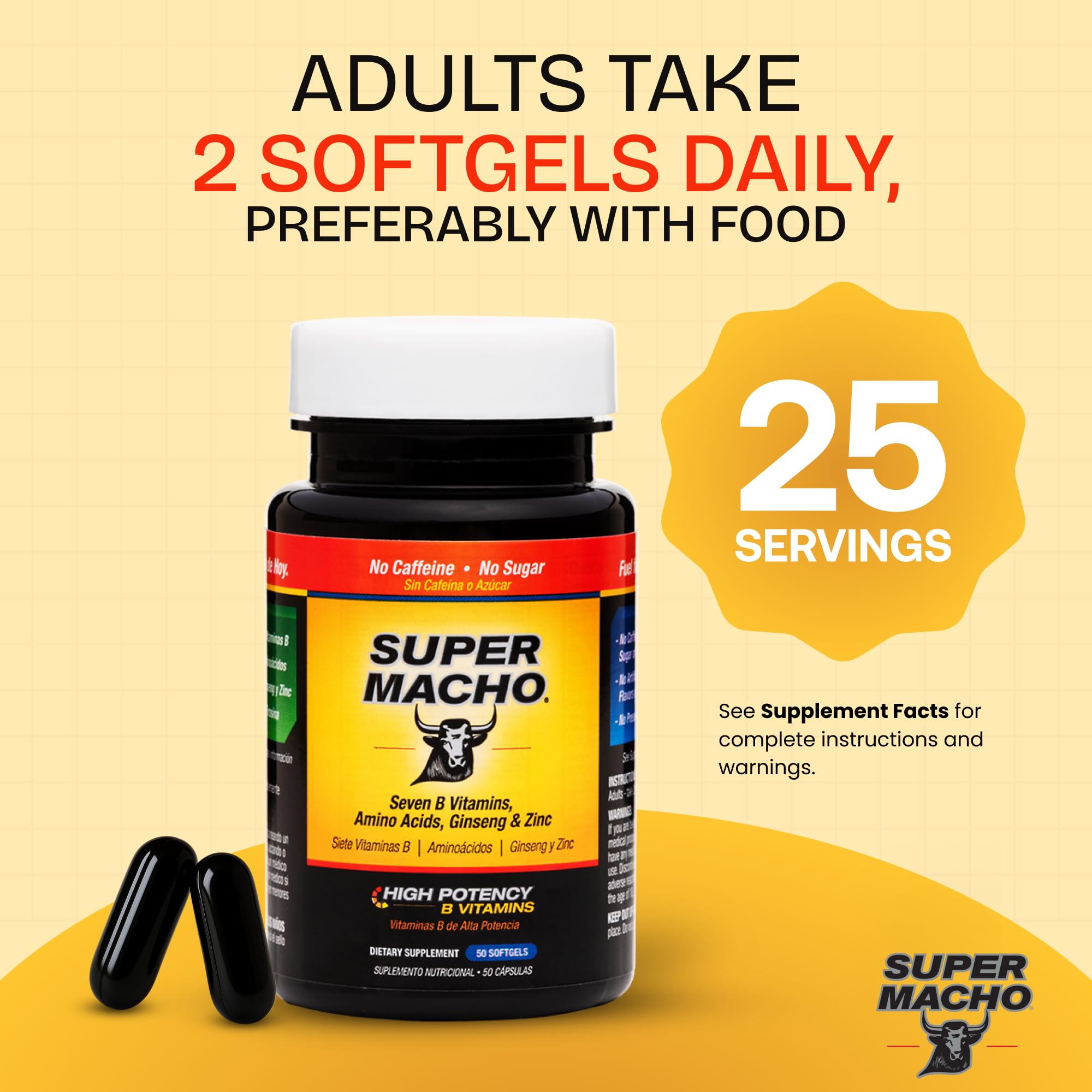 Super Macho, High Potency B Vitamins and Amino Acids, Fuel for Today's Active Men, No Caffeine, No Sugar, Dietary Supplement, Made in USA,50 Softgels Super Macho buy supplements canada