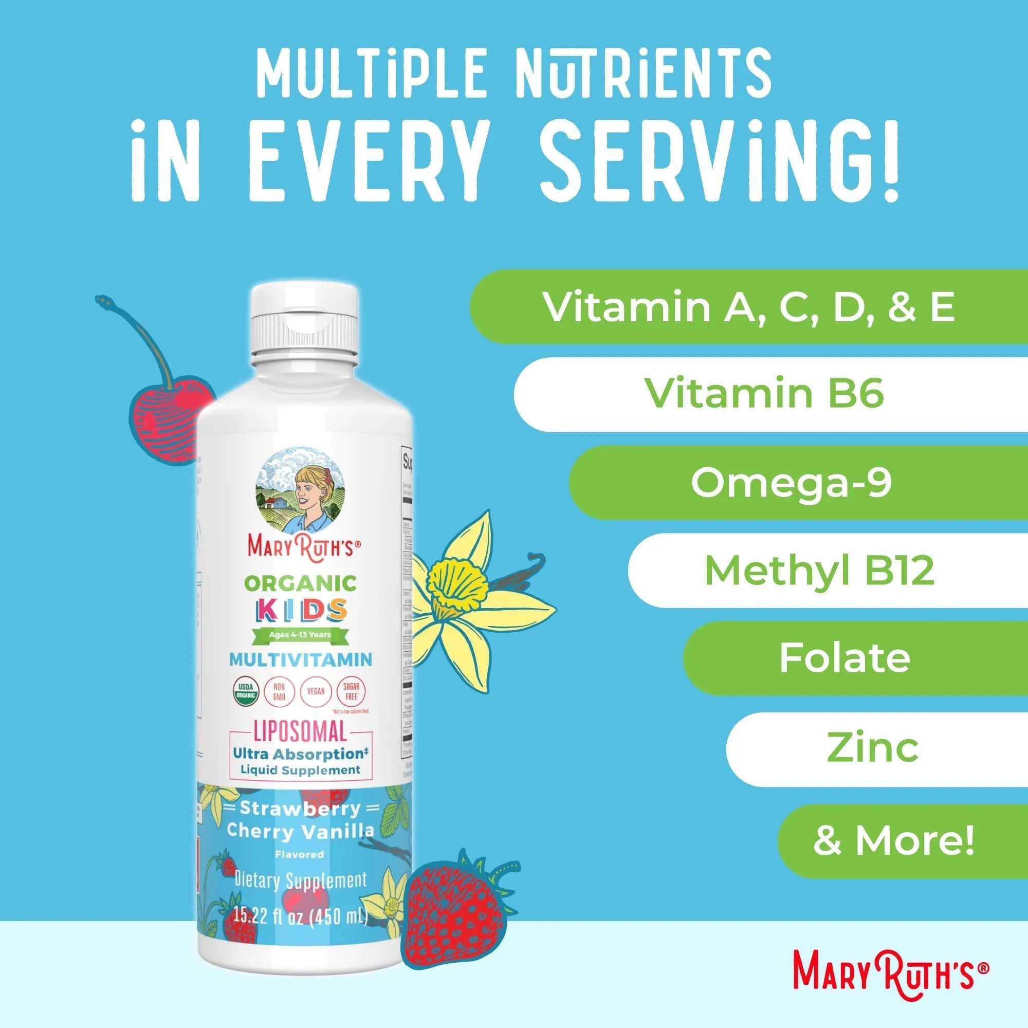 MaryRuth Organics Kids Multivitamin Liposomal (Strawberry Cherry & Vanilla) & Vitamin D3 Liposomal (Mixed Berry) Clean Label Project Verified MARYRUTH'S buy supplements canada
