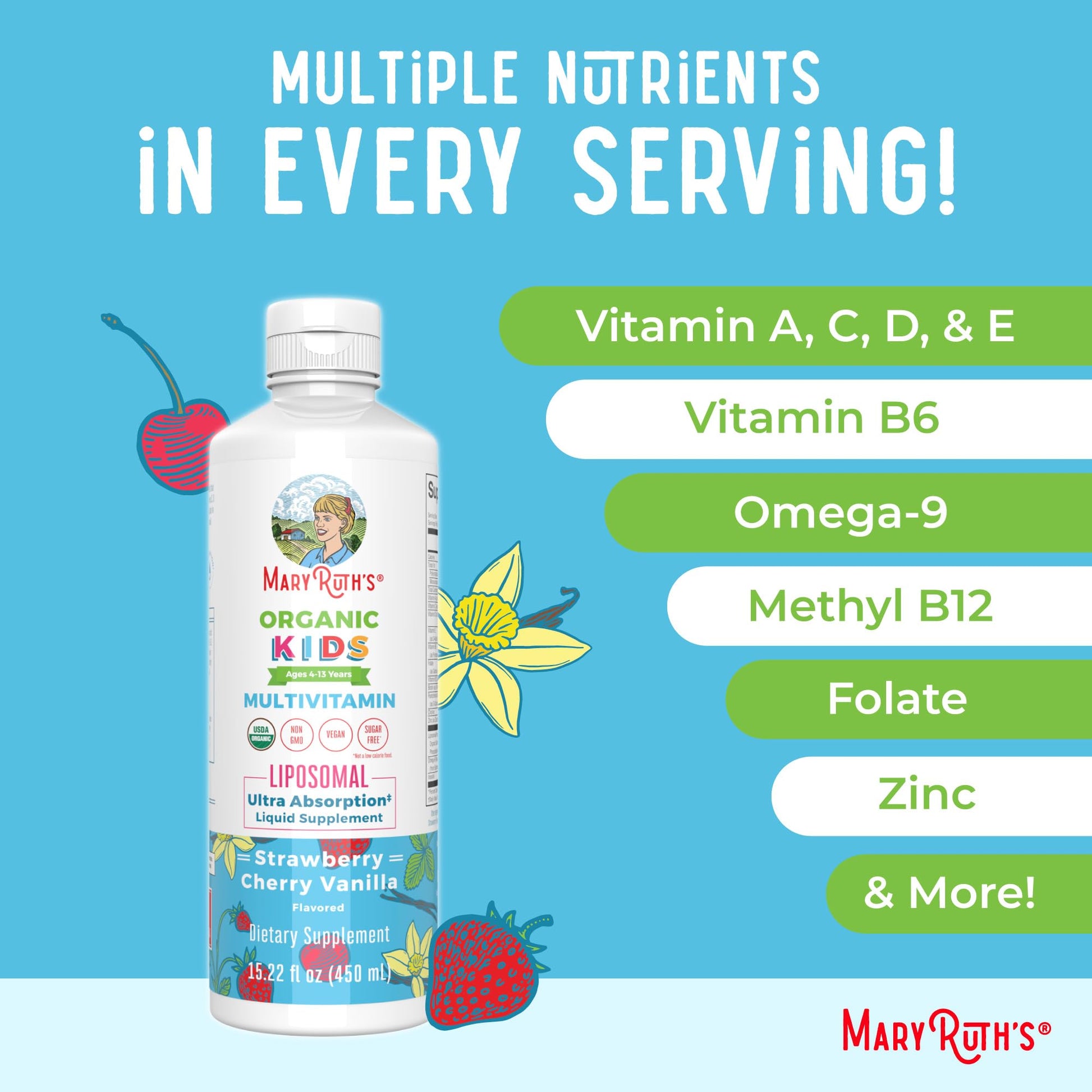 MaryRuth Organics Kids Multivitamin Liposomal | Vegan, Sugar-Free Vitamins for Kids | Ages 4+ | 2 Month Supply | 15.22 Fl Oz MARYRUTH'S buy supplements canada