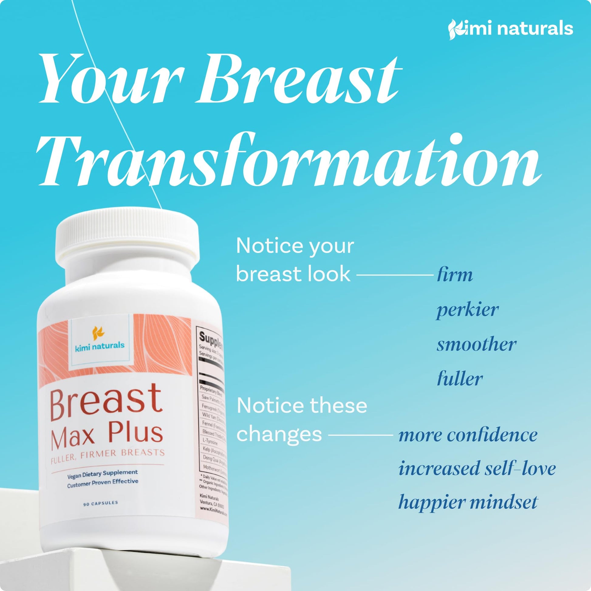 KIMI Naturals Breast Max Plus - Breast Enhancement Pills | Breast Enlargement Supplements with Fenugreek, Breast Growth, Supports Breast Firmness | 90 Capsules KIMI buy supplements canada