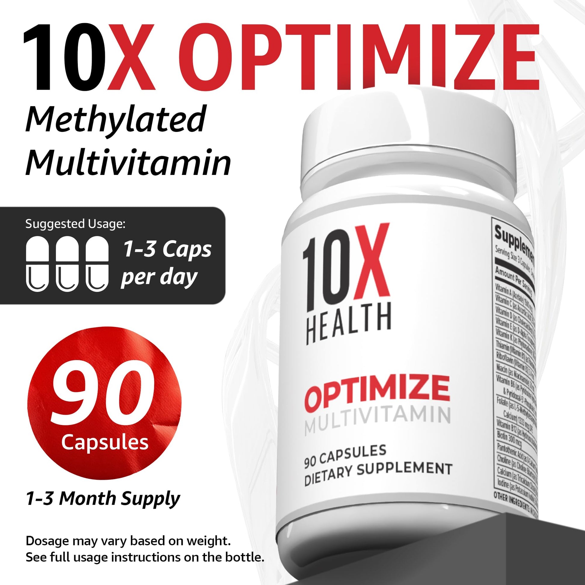 10X Health Optimize Methylated Multivitamin for Men - 90 Capsules, 34 in 1 Formula with 800 mcg of Vitamin B12, 5-MTHF, NAC 10X Health System buy supplements canada