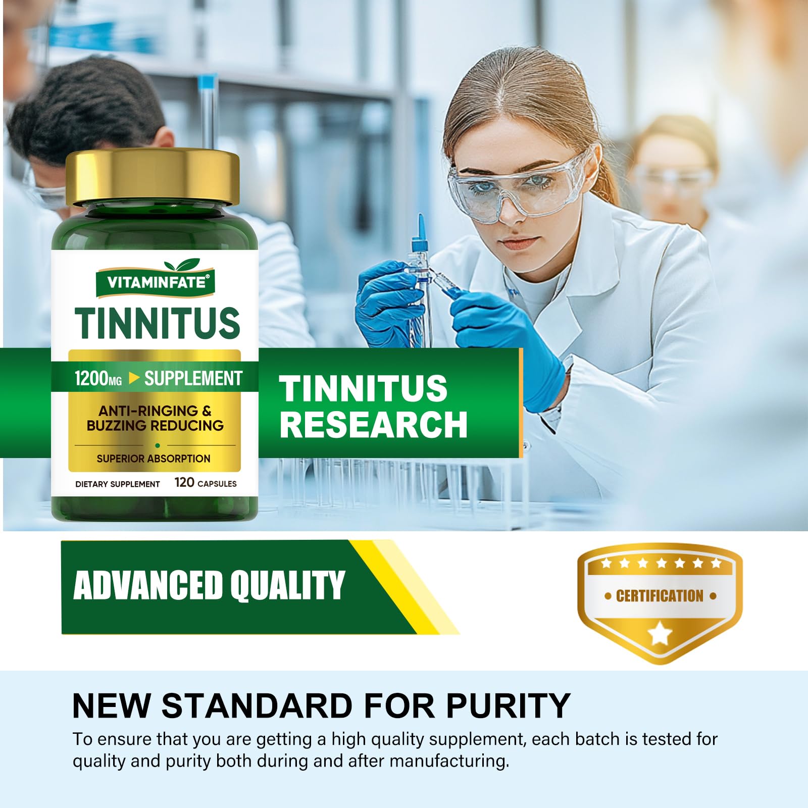Tinnitus Relief for Ringing Ears 1200mg - 120 Capsules Advanced Ear Health Support Supplement | Supports Ear Health and Reduces Tinnitus Symptoms - Non-GMO & Vegan VITAMINFATE buy supplements canada