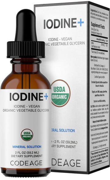 Codeage USDA Certified Organic Iodine Drops - 250 Mcg Per Serving - 1+ Year Supply - Liquid Iodide Supplement - Pure, Clear Iodine - Vegan Potassium Iodine Liquid Drop - 2 fl oz Codeage buy supplements canada