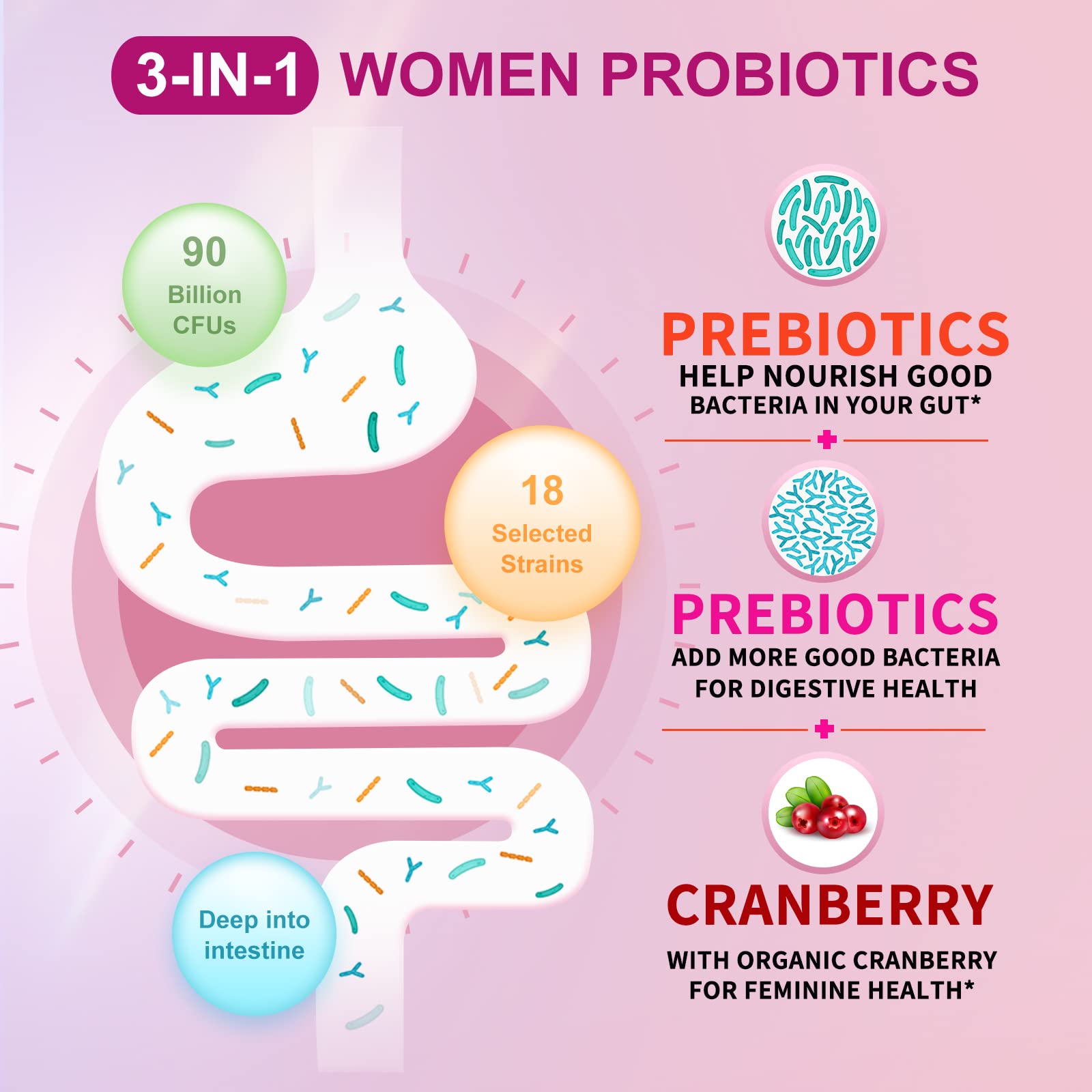 OMOGS Women's Probiotic, with Cranberry Extract, Organic Prebiotics & Vitamin C, 90 Billion CFUs,18 Strains, Help for Boost Immune, Digestive, Gut Health & Women's Health OMOGS buy supplements canada