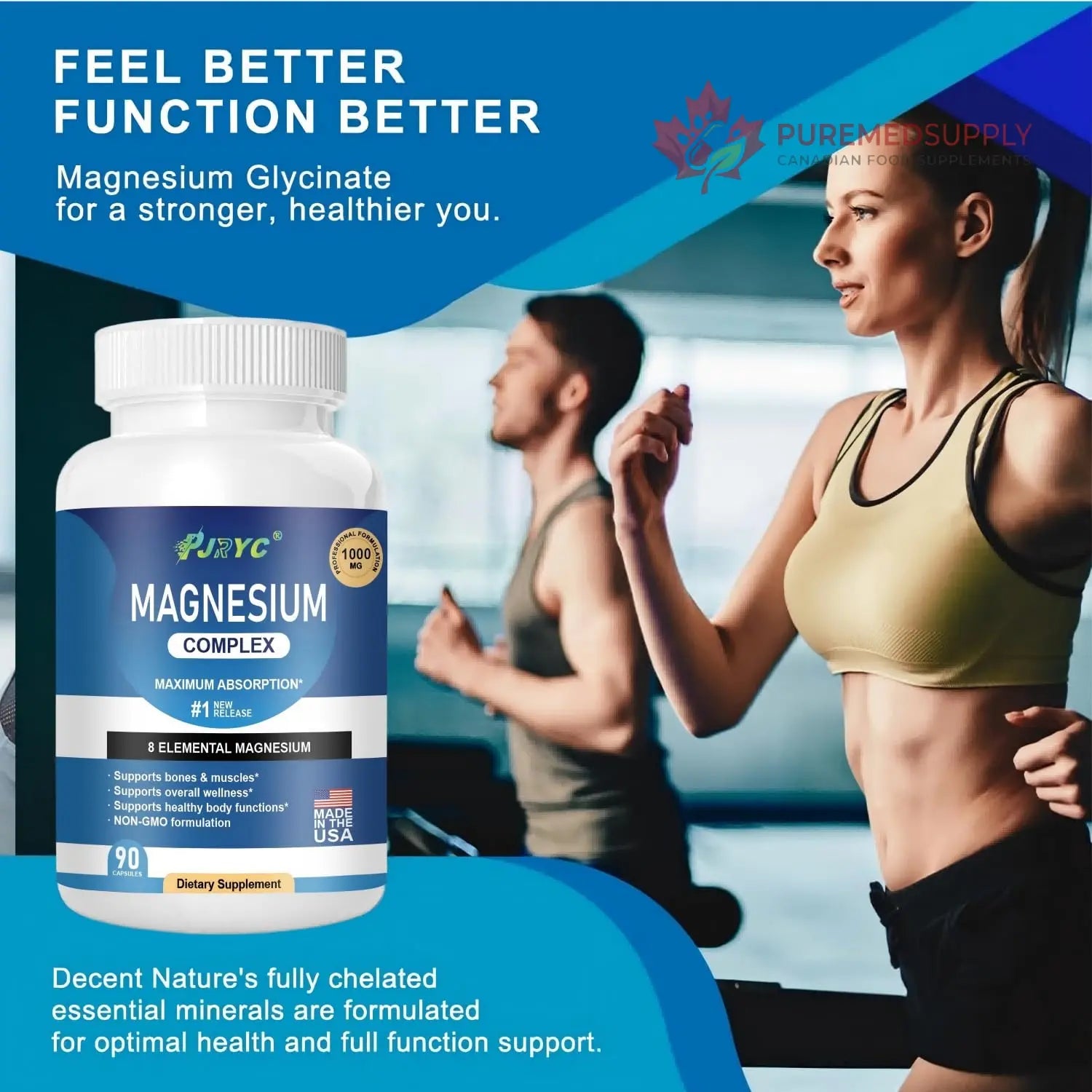 Magnesium Complex Supplement - 1000mg with 8 Magnesium Forms: Glycinate, Citrate, Malate, Taurate & Orotate - Supports Muscle Function, Bone Strength & Relaxation - Vegan, Non-GMO - 180 Capsules PJRYC buy supplements canada