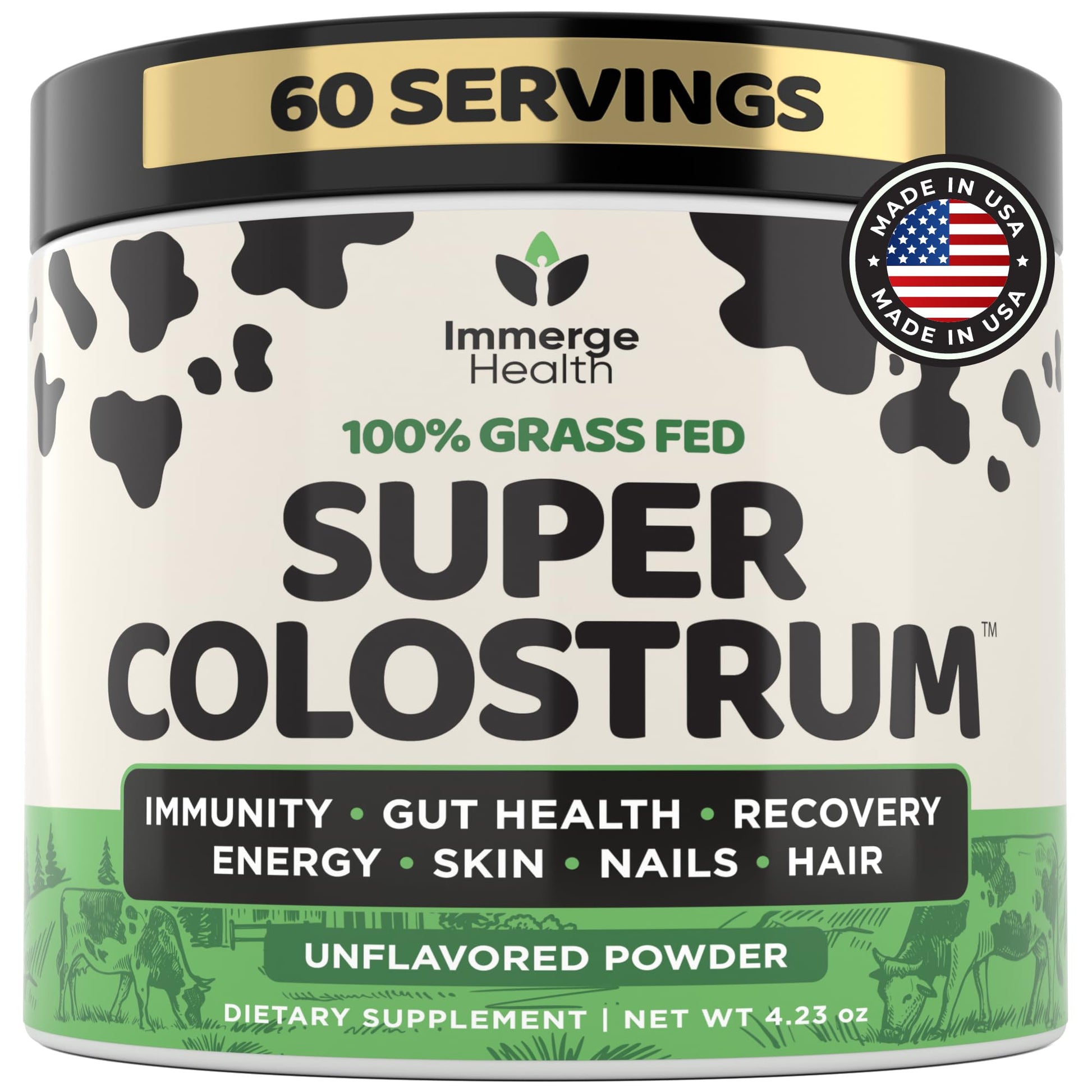 Immerge Health Super Colostrum Powder (60 Servings) – Premium Bovine Colostrum Supplement for Gut Health, Bloating & Immune Support – High IgG, 100% Grass Fed First Milking, Unflavored, Made in USA ImmergeHealth.com buy supplements canada