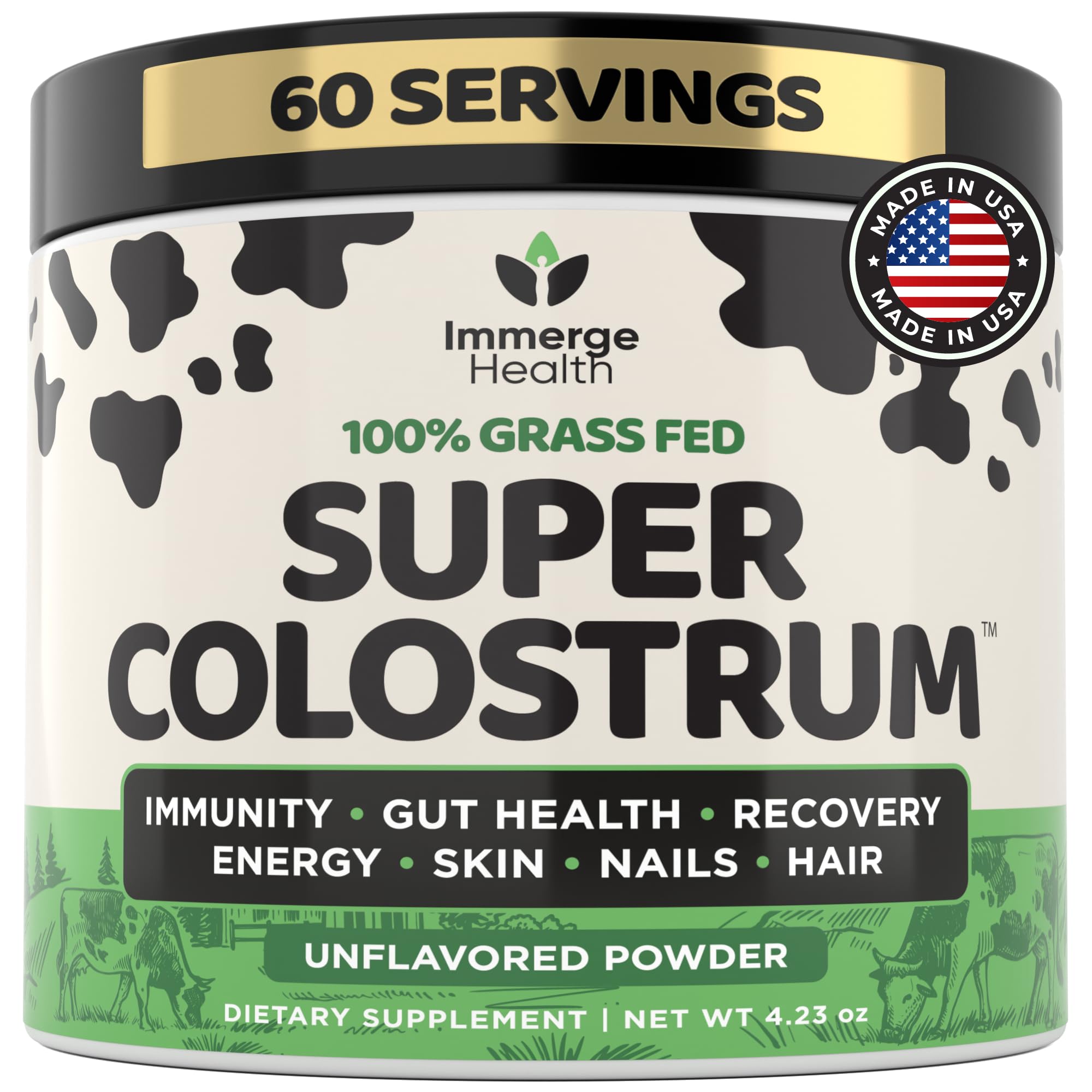 Immerge Health Super Colostrum Powder (60 Servings) – Premium Bovine Colostrum Supplement for Gut Health, Bloating & Immune Support – High IgG, 100% Grass Fed First Milking, Unflavored, Made in USA ImmergeHealth.com buy supplements canada