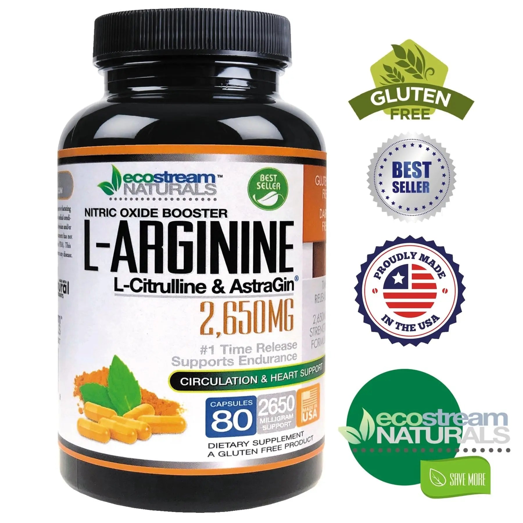 ecostream Naturals MAX 2650mg Nitric Oxide Booster L-Arginine - L-Citruline and Astragin - Time Release 2650 MAX Formula ecostream Naturals buy supplements canada