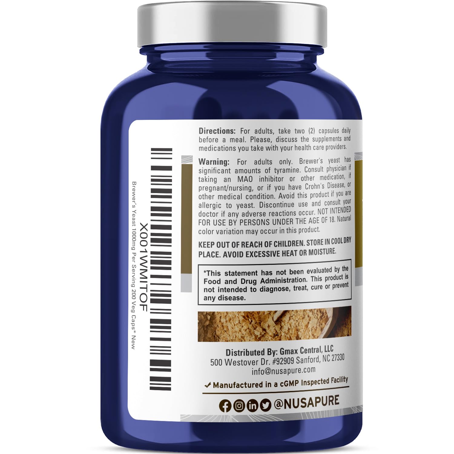 NusaPure Brewer’s Yeast - Suitable for Vegetarian/Vegan, Non - GMO - 1000mg 200 Capsules NusaPure buy supplements canada