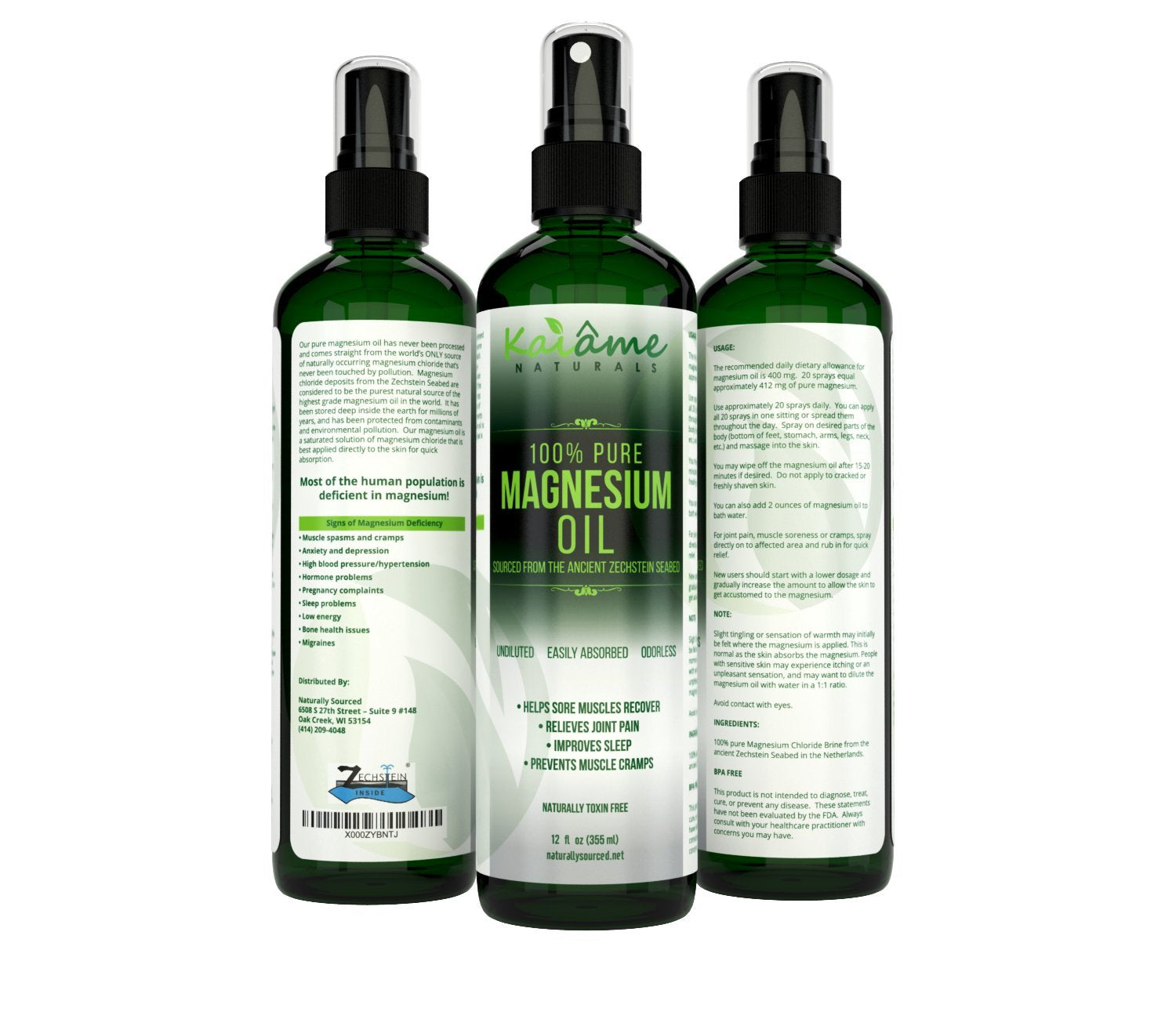 Kaiame Naturals Magnesium Oil Spray, Large 12 oz, Undiluted, Pure and Organic, Sourced from Ancient Zechstein Seabed Kaiame Naturals buy supplements canada