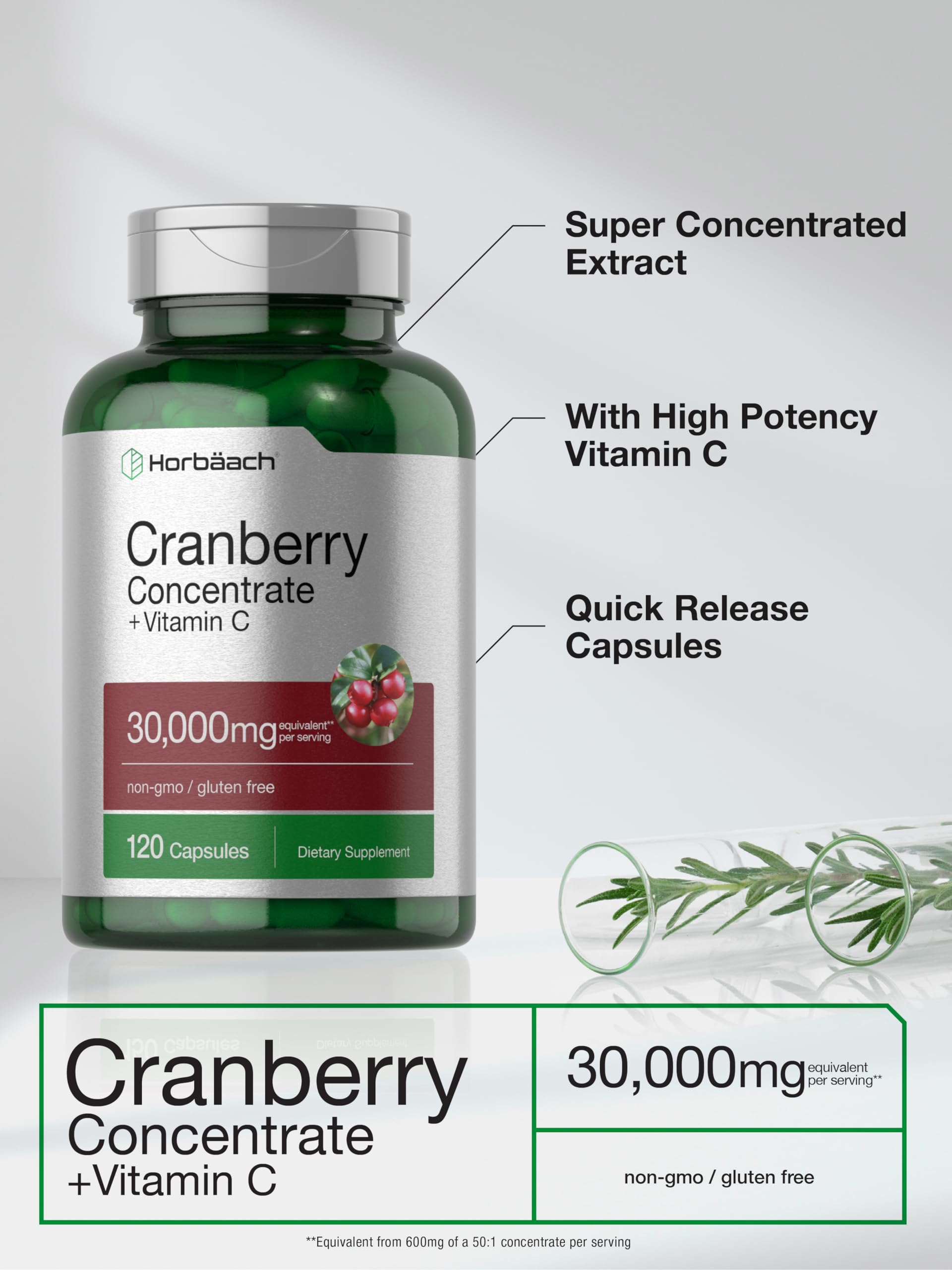 Cranberry Concentrate Extract Pills + Vitamin C | 30,000mg | 120 Capsules | Triple Strength Horbäach buy supplements canada