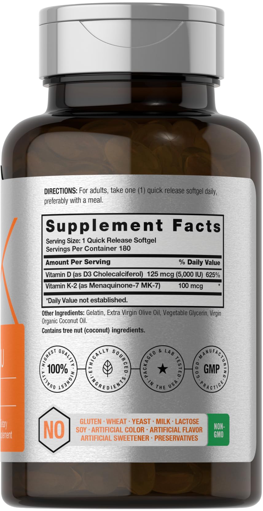 Horbäach Vitamin D3 K2 | 5000iu of Vitamin D & 100mcg MK-7 Complex | 180 Softgel Cap Horbäach buy supplements canada
