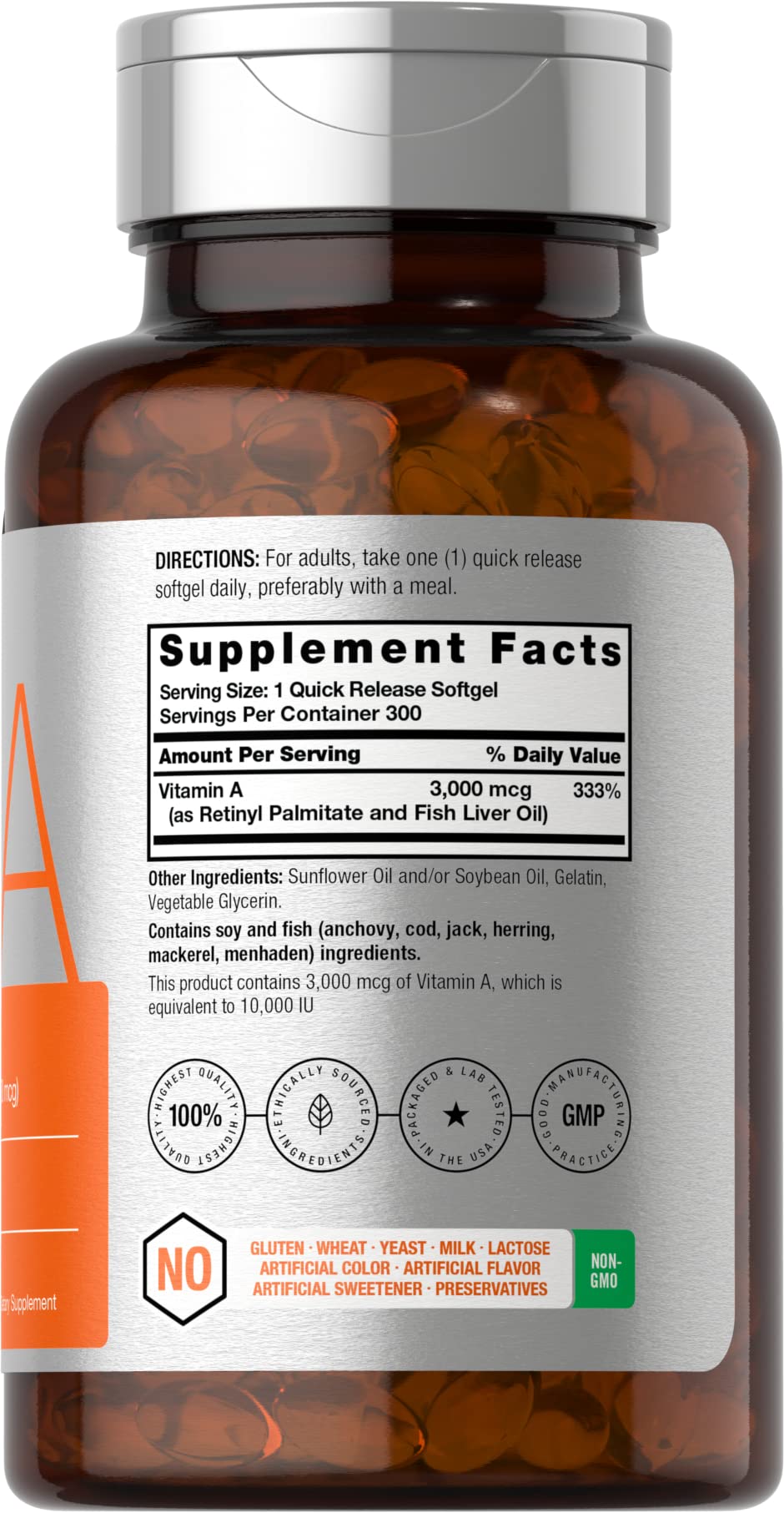 Vitamin A 10000 IU Softgels | 300 Count | Non-GMO, Gluten Free Supplement | by Horbaach Horbäach buy supplements canada