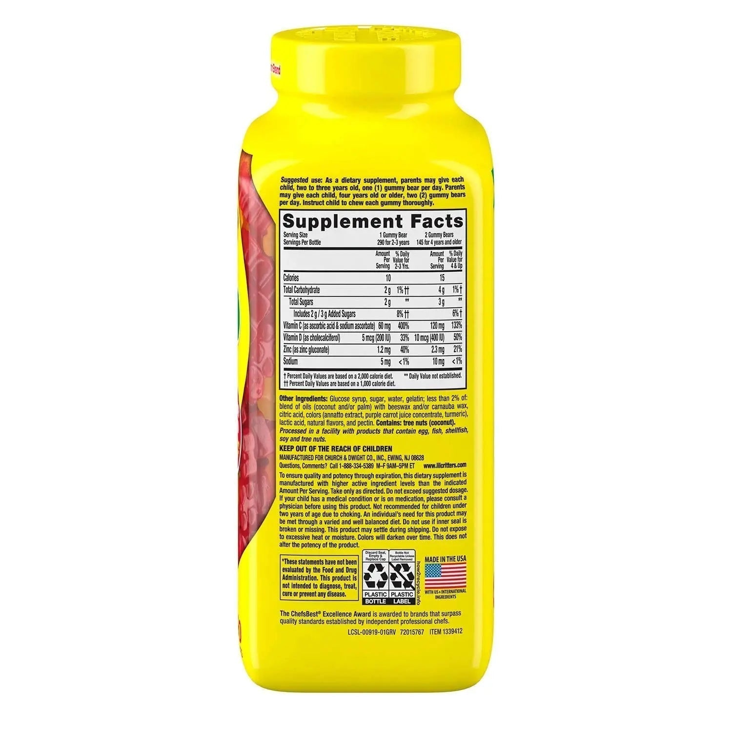 L'il Critter Kids' Immune C Plus Zinc and Vitamin D (290 Count) Vita buy supplements canada
