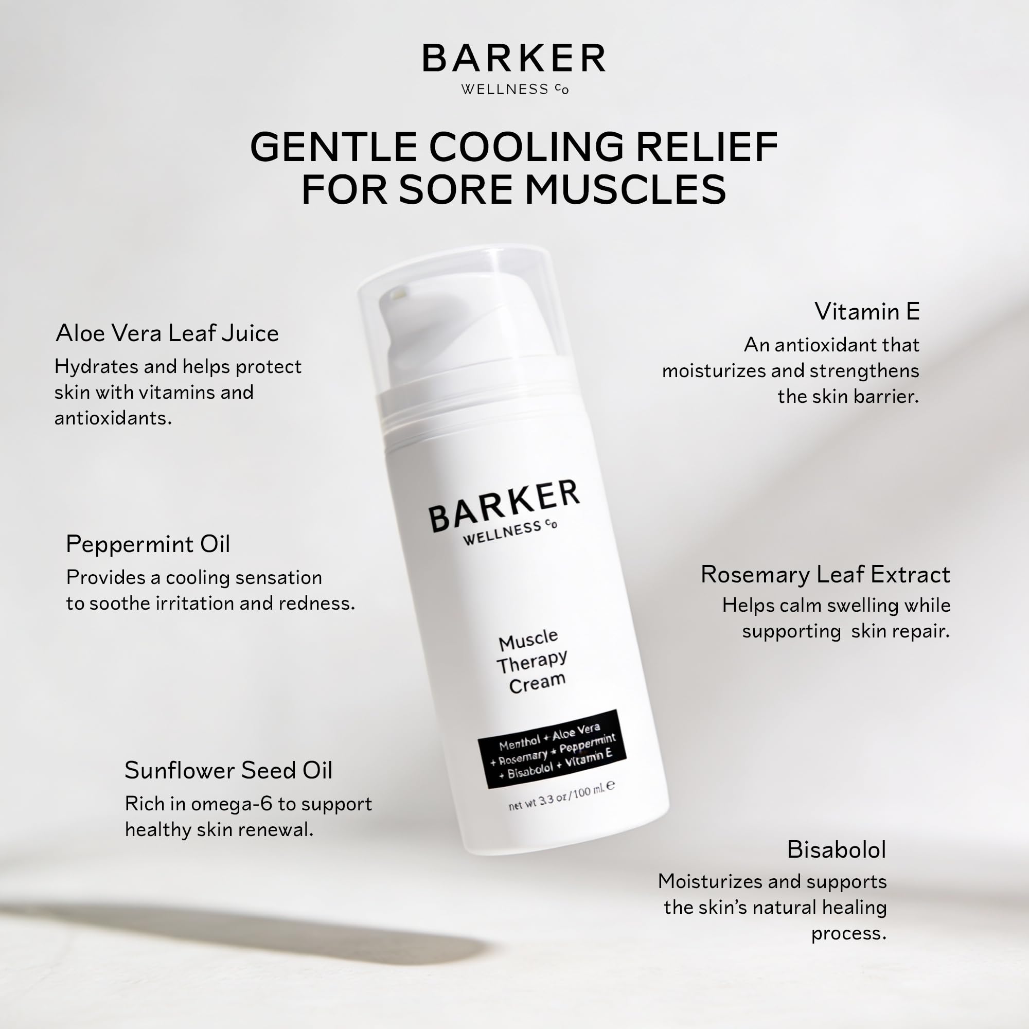 Barker Wellness Soothing Muscle Therapy Cream | Advanced Joint & Muscle Relief for Recovery & Relaxation | Enriched with Antioxidants & Moisturizing Vitamin E | All-Natural Vegan Formula (100ml) Barker Wellness Co buy supplements canada