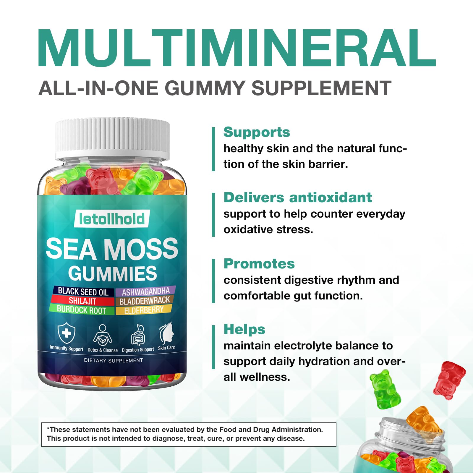 Sea Moss Gummies - Irish Sea Moss Gummies Advanced for Adults with Ashwagandha Bladderwrack & Burdock Root for Supports Immune，Energy - 60 Vegan Gummy,2PCS letollhold buy supplements canada