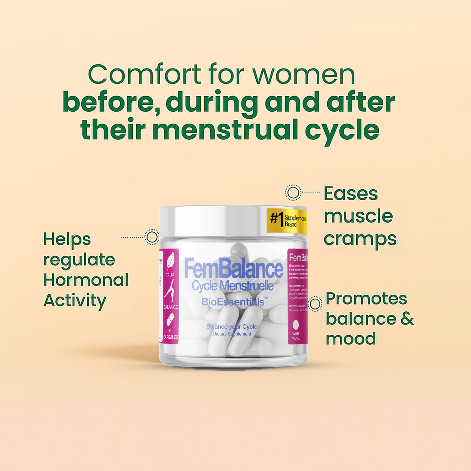 BioEssentials FemBalance® – Women’s Hormone Balance Supplement for PMS Support & Menstrual Cramp Relief - Ashwagandha, Magnesium & Chamomile for Hormonal Balance, Mood & Energy – 90 Vegan Capsules BioEssentials buy supplements canada