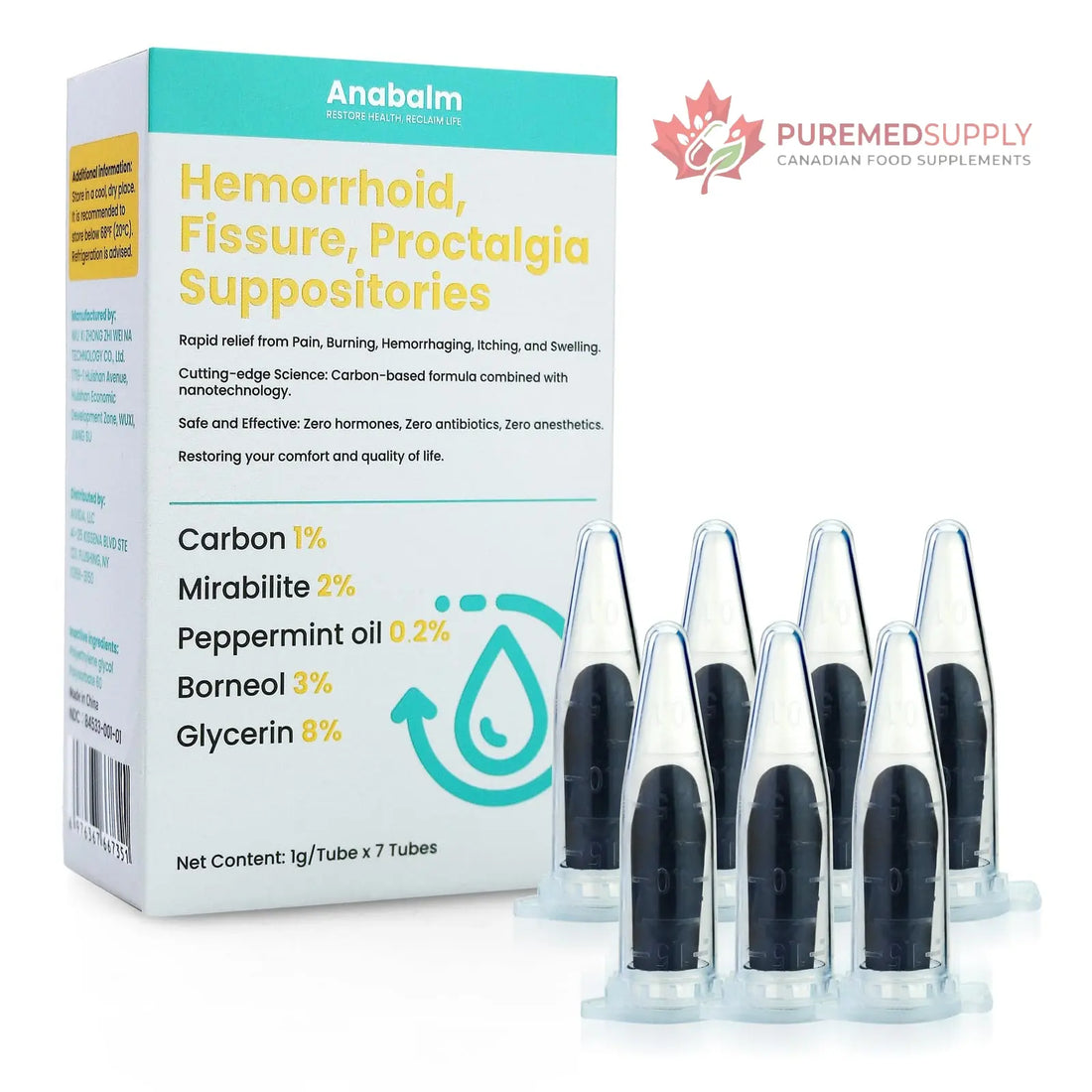 anabalm Hemorrhoid Treatment Suppositories, Natural Fissure Treatment for Anus Relief of Proctalgia, Pain, Itching, Swelling or Itch Discomfort - 7 Count anabalm buy supplements canada