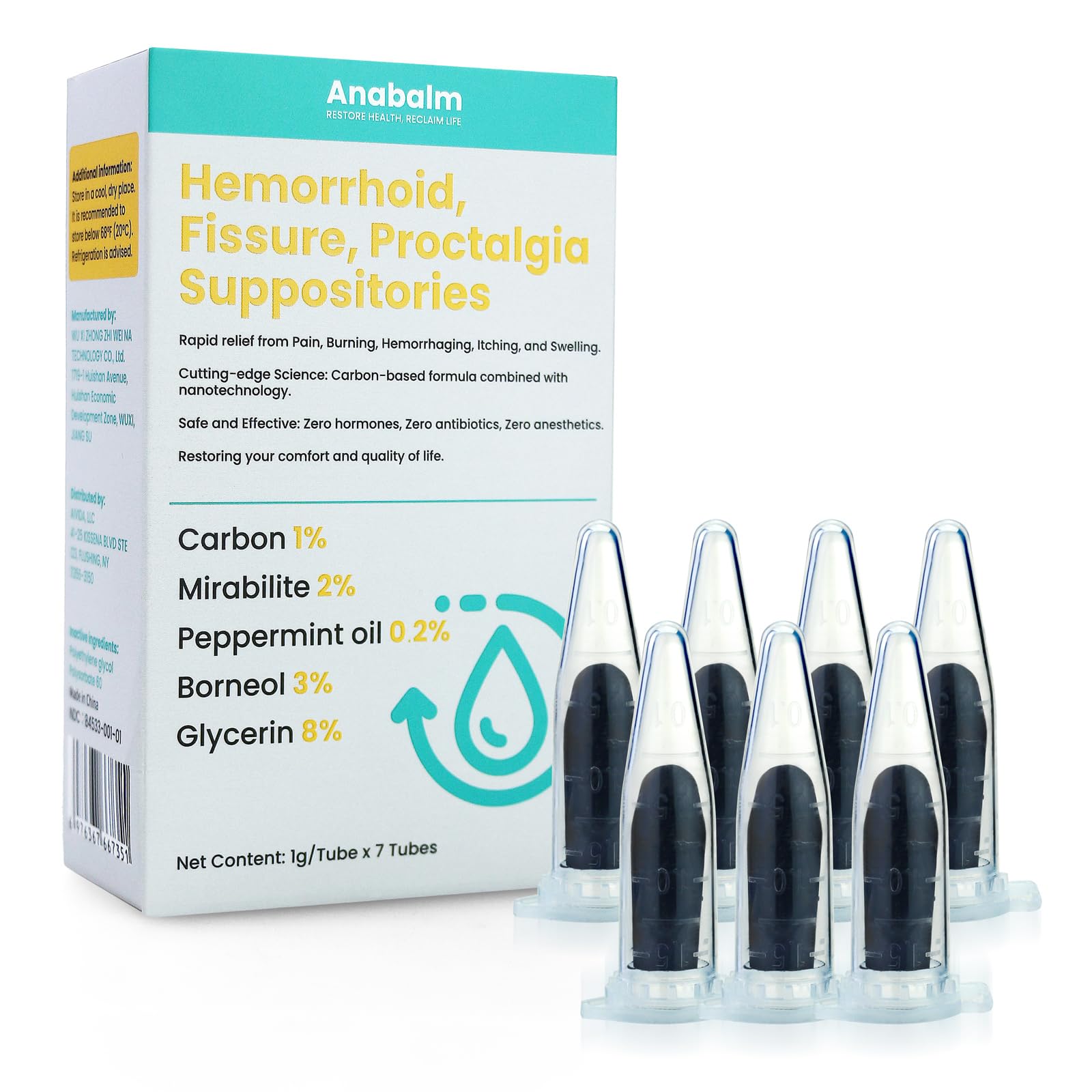 anabalm Hemorrhoid Treatment Suppositories, Natural Fissure Treatment for Anus Relief of Proctalgia, Pain, Itching, Swelling or Itch Discomfort - 7 Count anabalm buy supplements canada