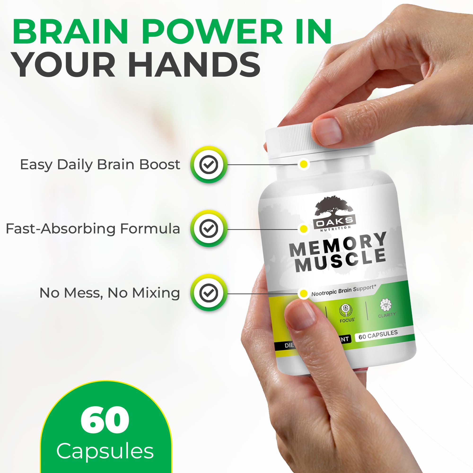 Memory Muscle – Advanced Nootropic Brain Supplement with Vitamin B12, Bacopa Monnieri & DMAE for Focus, Memory, Mental Clarity & Clean Energy – Premium Cognitive Support Formula Oaks Nutrition buy supplements canada