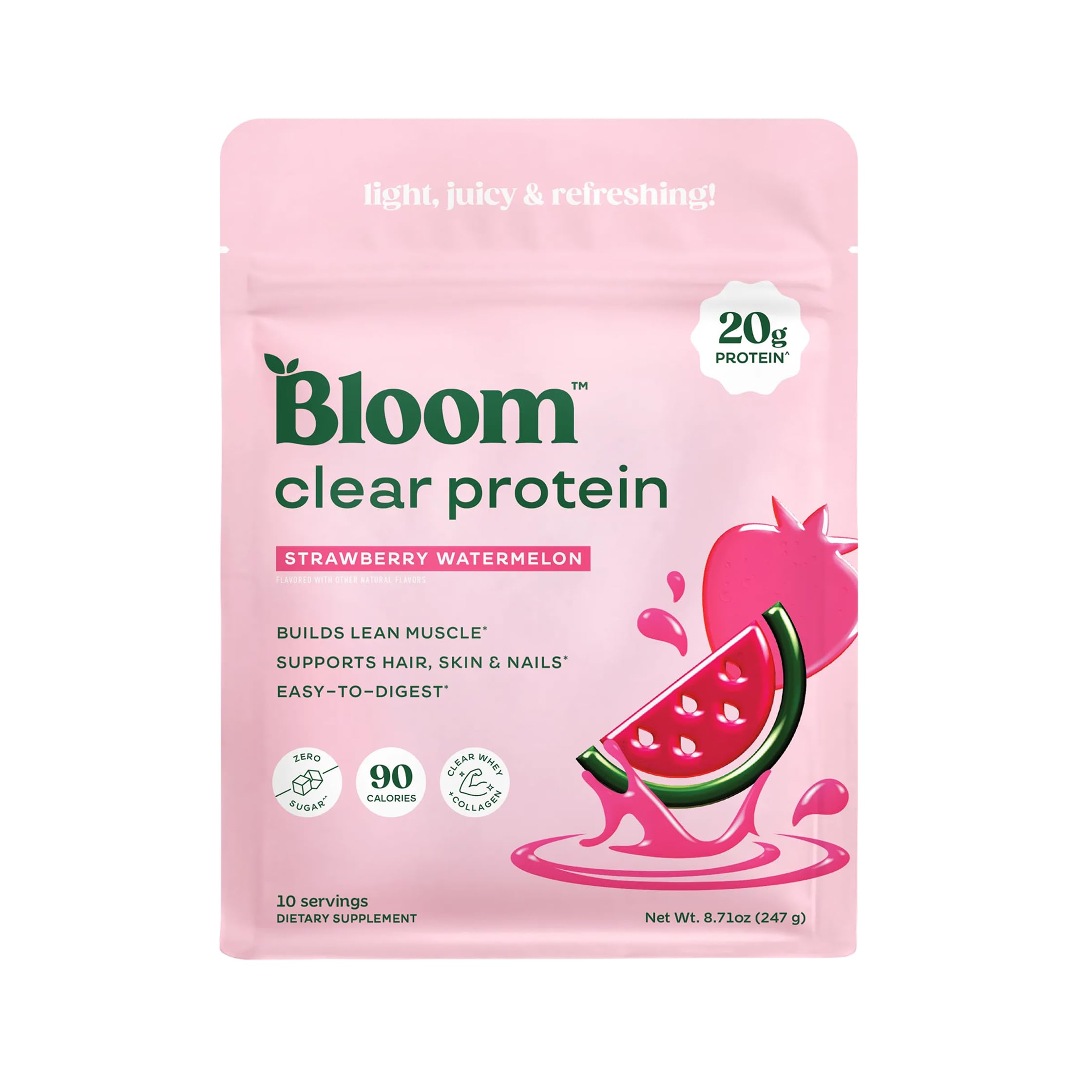 Bloom Clear Protein, Whey Protein Isolate with Collagen Peptides and Digestive Enzymes, 20g Protein, Sugar Free Post Workout Drink Mix, 90 Calories, Bloom Nutrition buy supplements canada