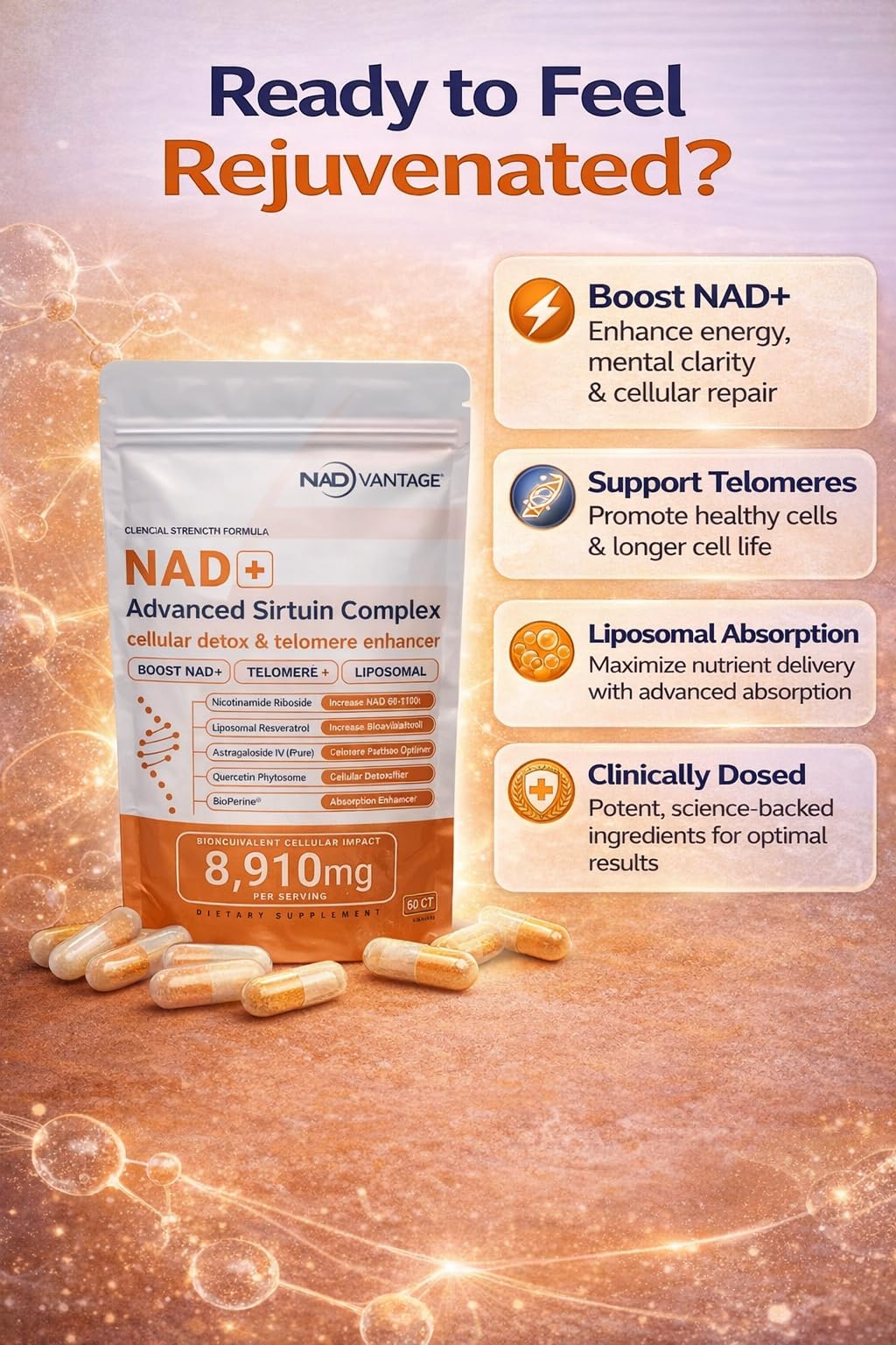 Eternaroot NAD+ 5D Matrix - High Potency NAD Precursor - 1000mg Nicotinamide Riboside (NR) + Liposomal Resveratrol - Clean Vegan Formula - Cellular Energy & Immune Support Eternaroot buy supplements canada