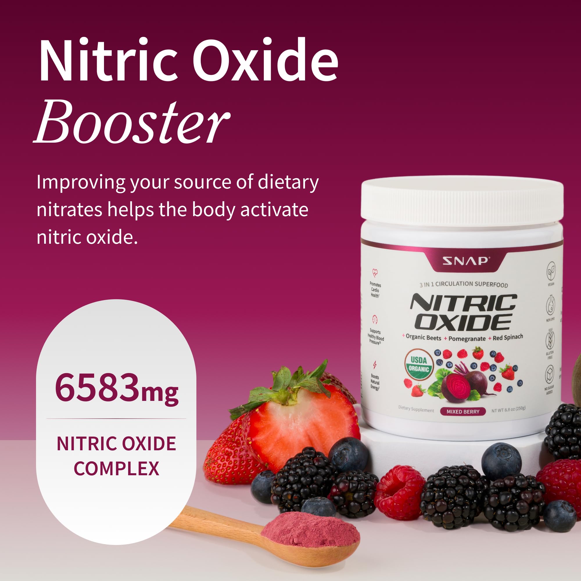 Snap Supplements Organic Beet Root Powder Nitric Oxide Supplement for Men & Women, Red Spinach & Pomegranate, Supports Healthy Energy & Blood Pressure Already in Normal Range, 30 Servings, Mixed Berry Snap Supplements buy supplements canada